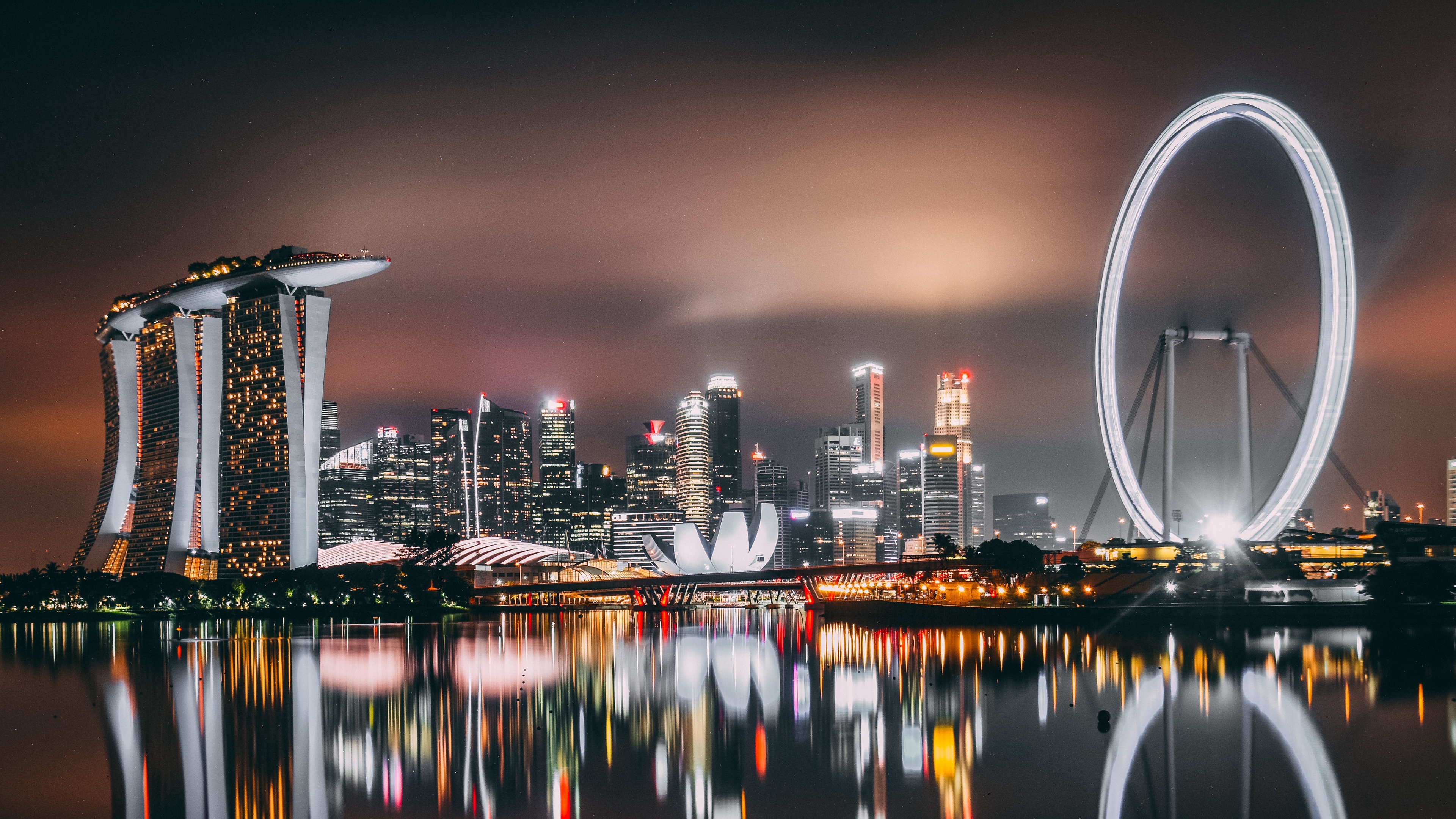 singapore skyscrapers buildings shore night 4k 1538066887