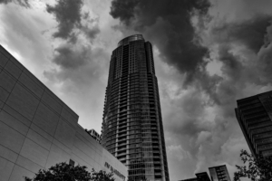 skyscraper bw facade clouds 4k 1538064671