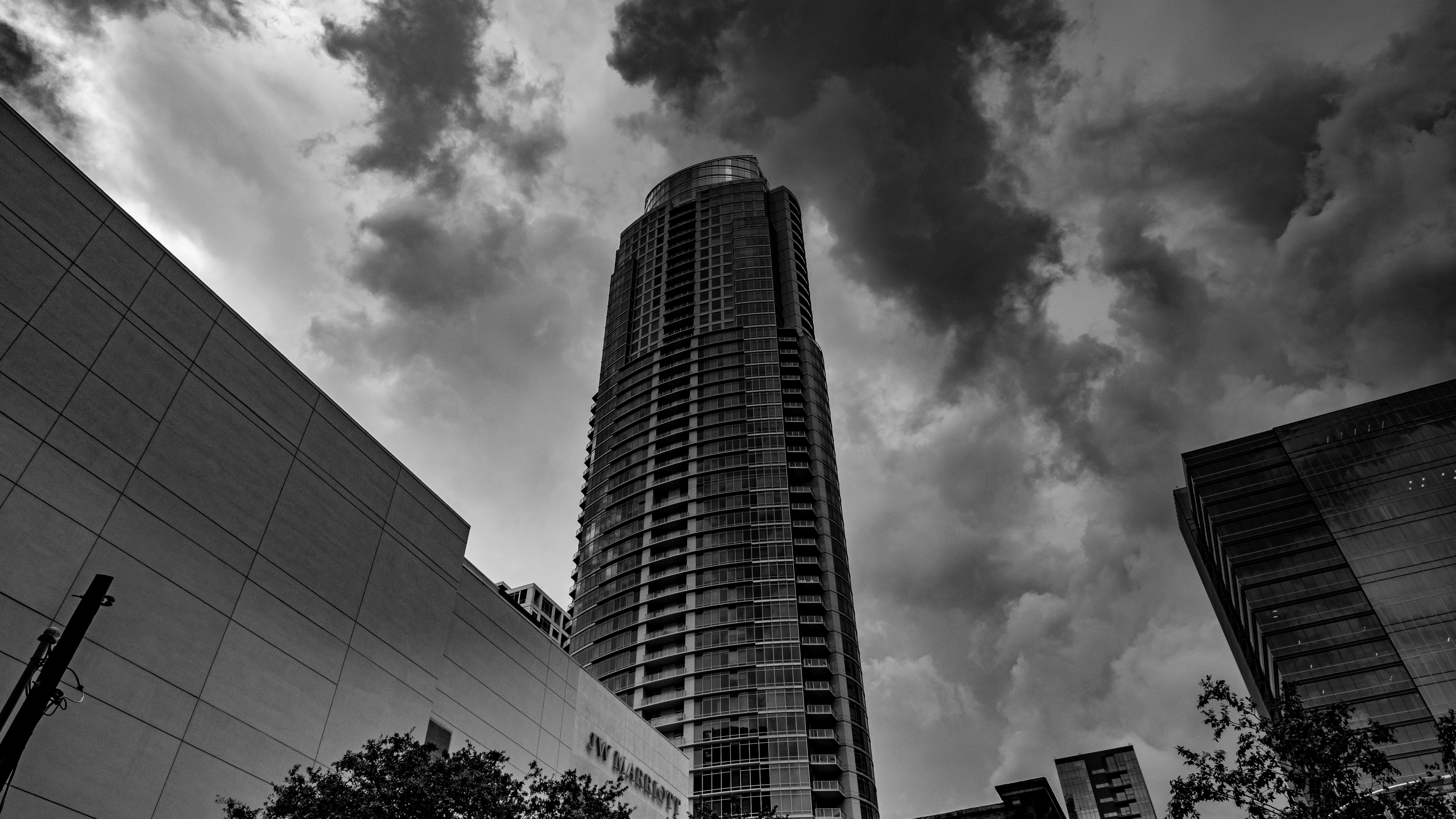 skyscraper bw facade clouds 4k 1538064671