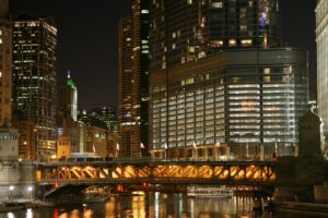 skyscrapers buildings reflections bridge 4k 1538065673