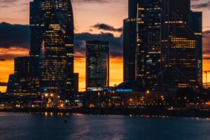 skyscrapers night city sunset buildings 4k 1538066309