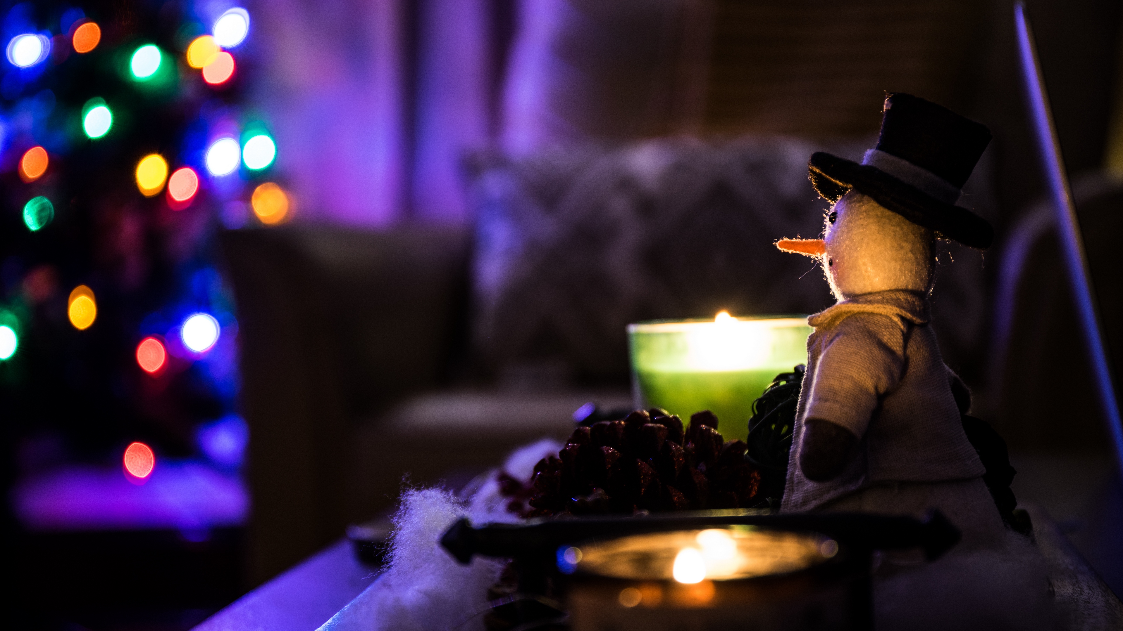 snowman christmas candles 4k 1538345237