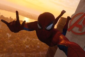 spiderman taking selfie of avengers tower 1537692848