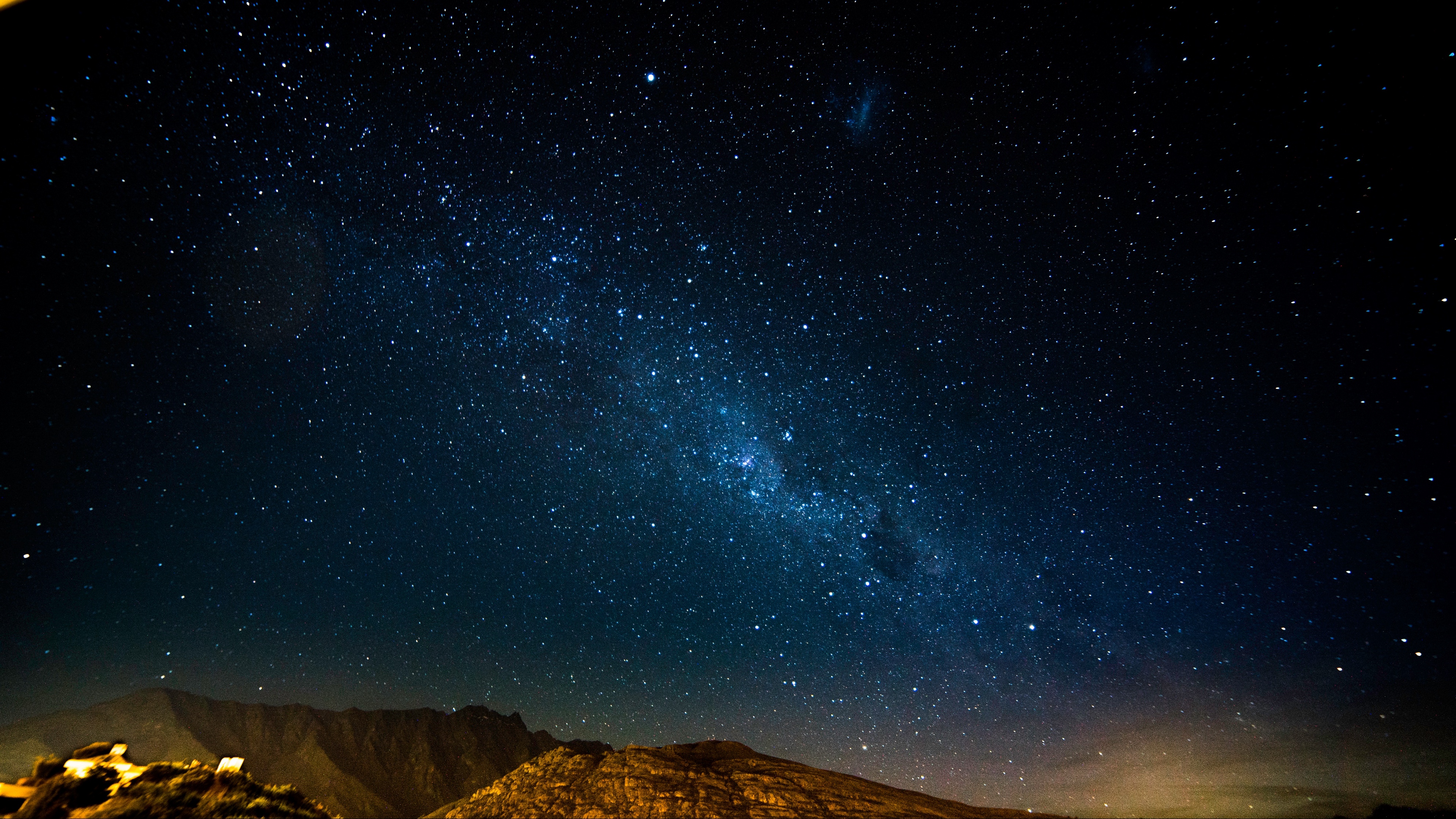 starry sky, night, mountains, radiance, glitter 4k