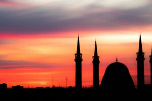 sunset architecture mosque sky 4k 1538064676