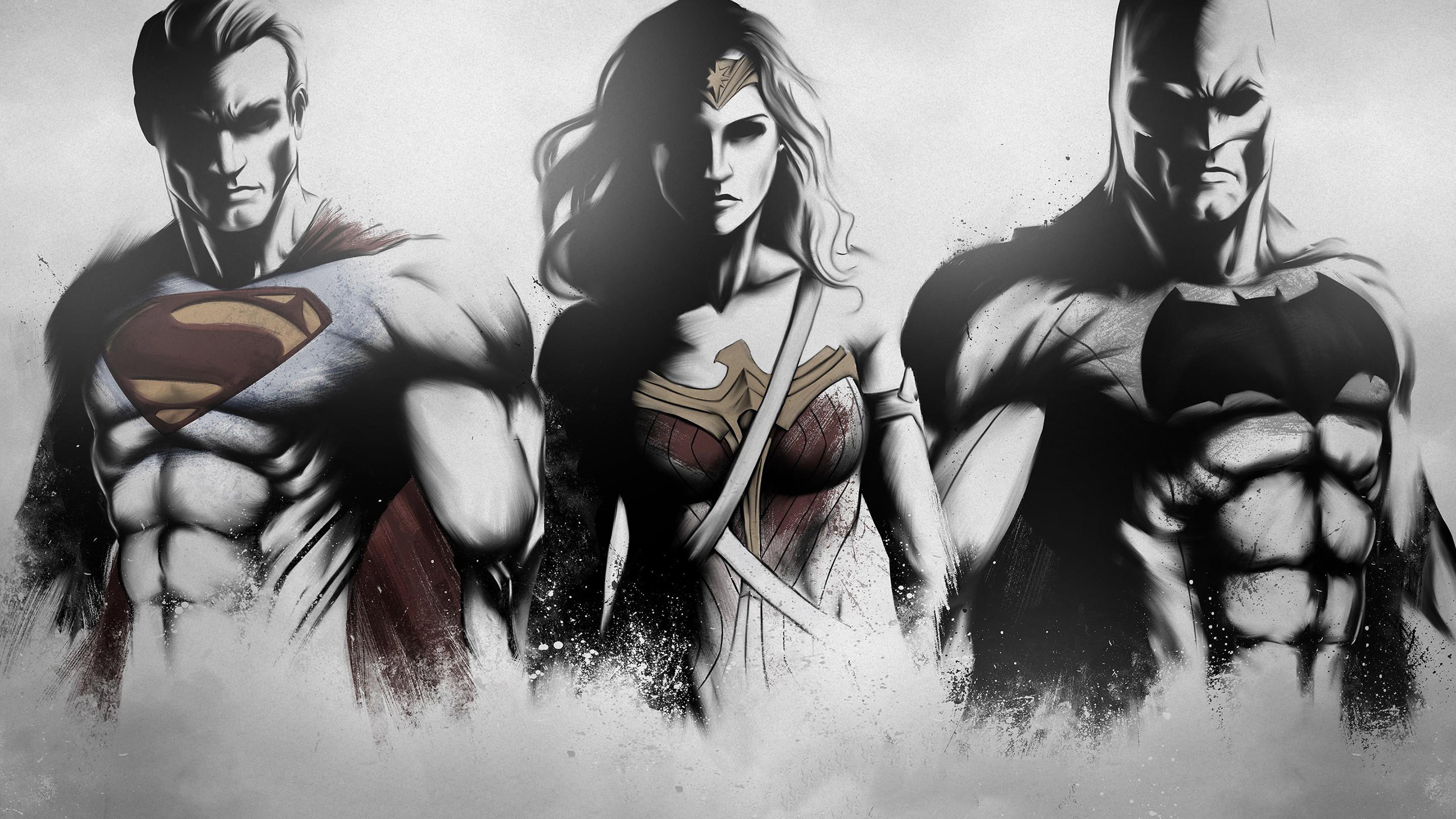 superman wonder woman batman art sketch 4k 1536507778