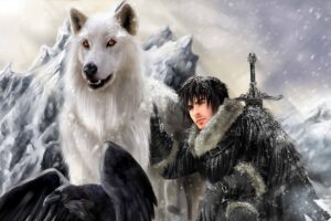 the song of ice and fire game of thrones jon snow ghost direwolf stark clan 4k 1536098192