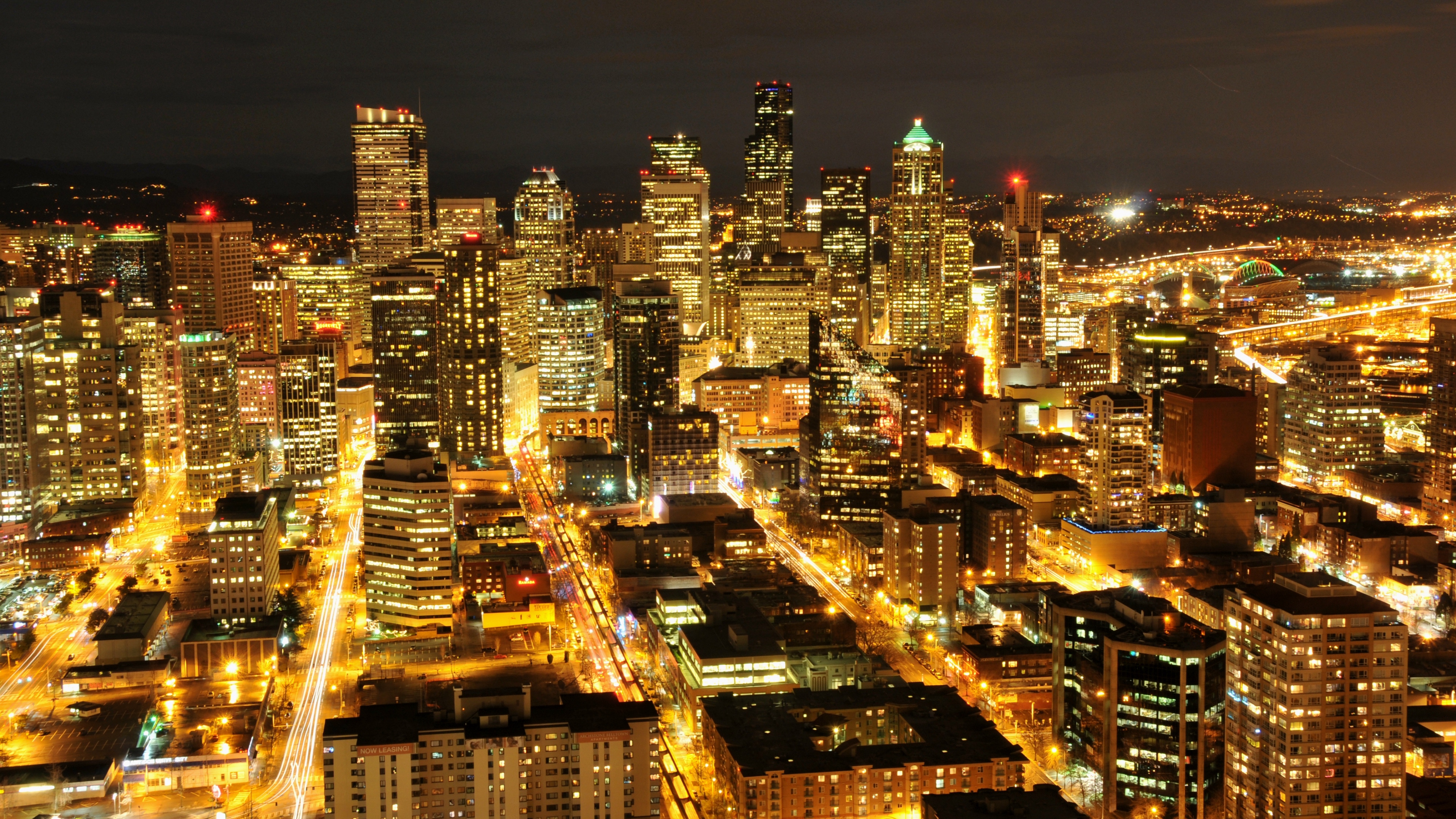 usa washington seattle night city skyscrapers buildings lights 4k 1538068057