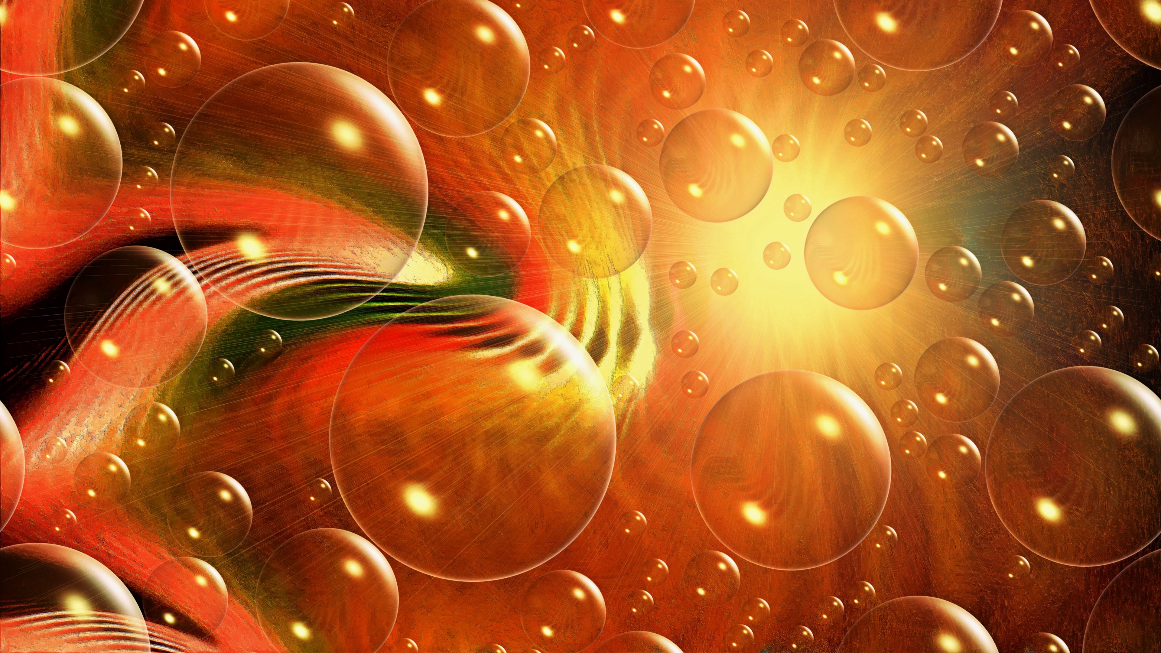 abstract bubbles lines orange 4k 1539370038