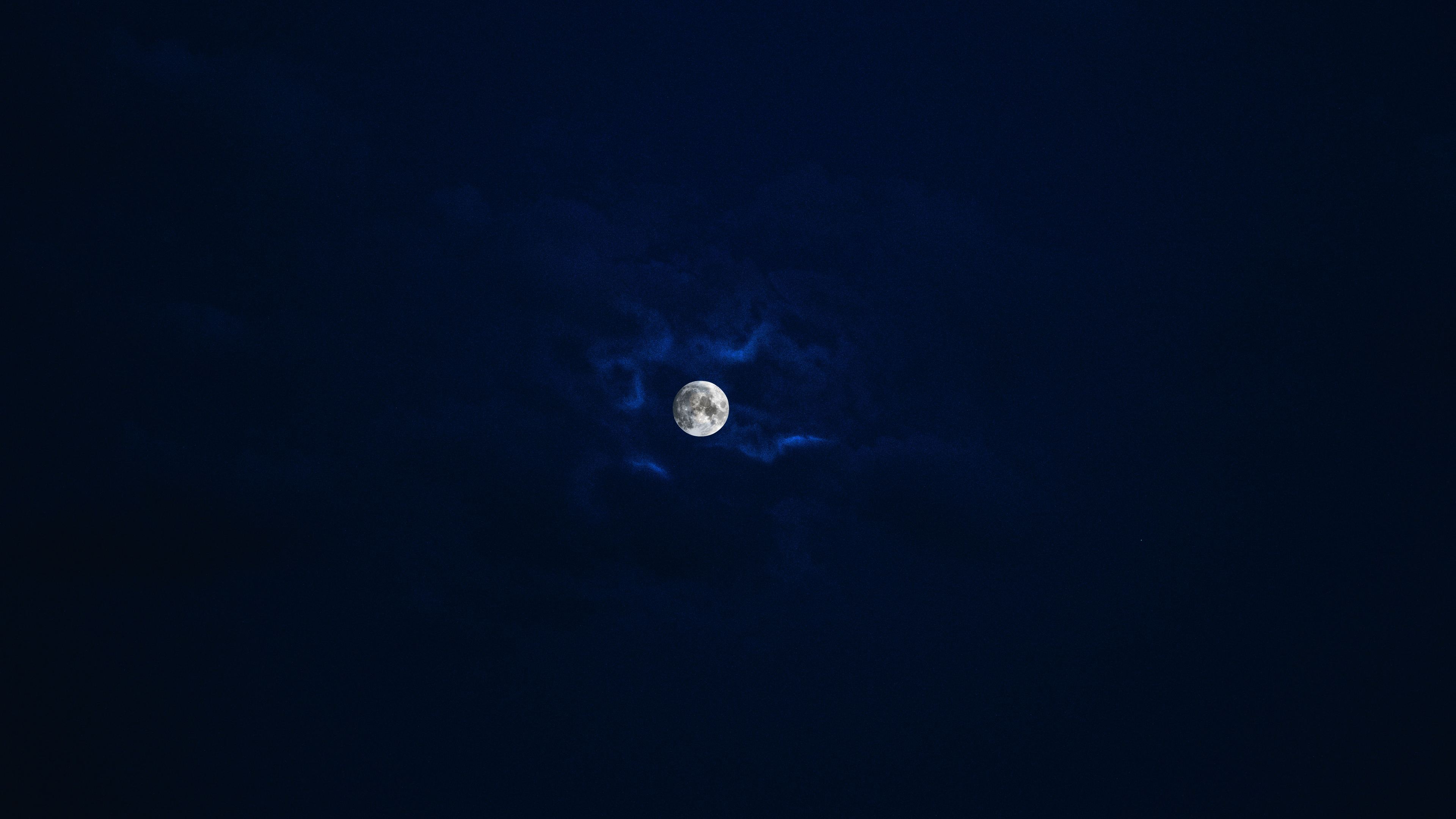 Beautiful Moon In Blue Sky 4k Wallpaper 4K