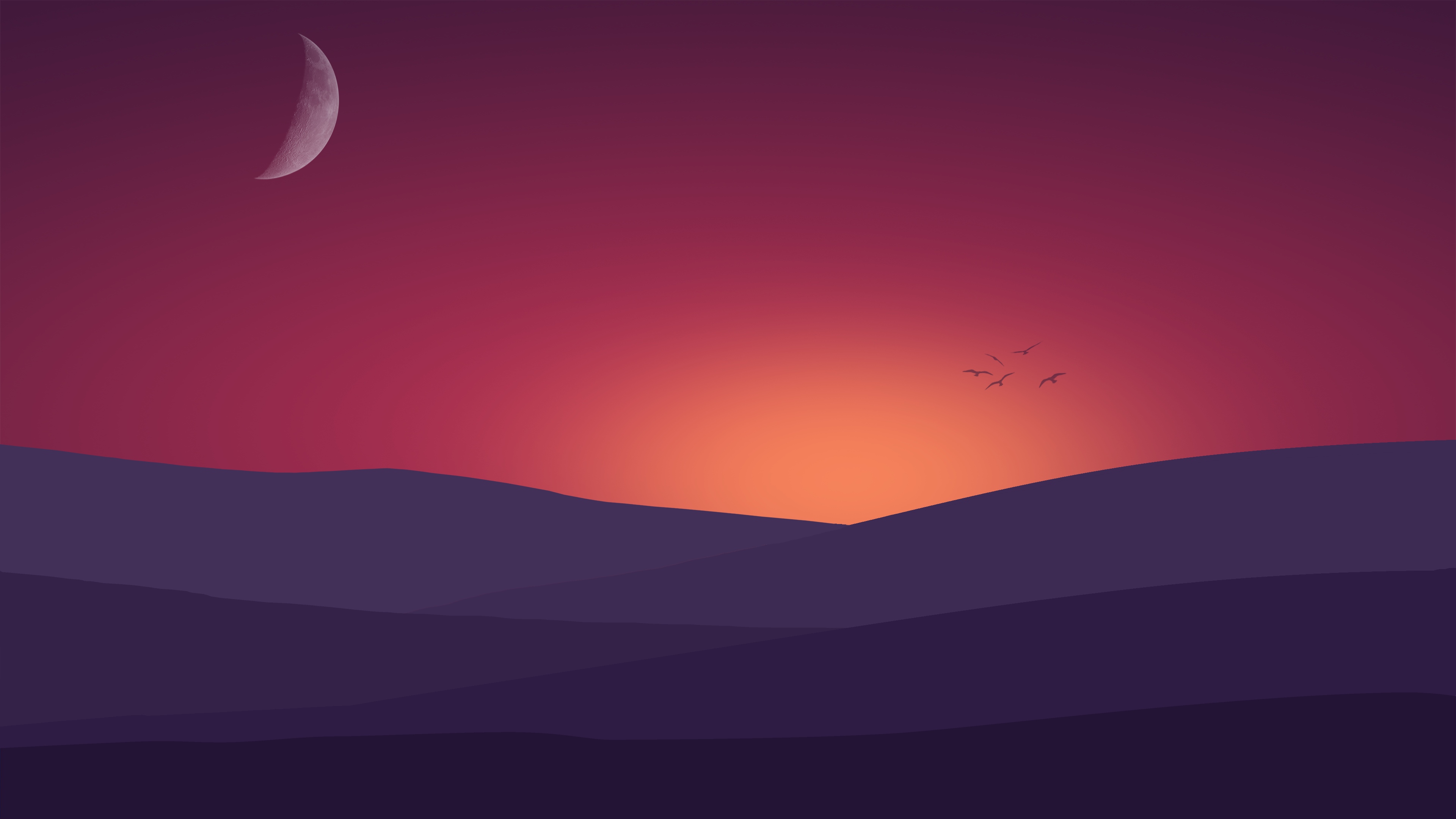 birds flying towards sunset landscape minimalist 4k 1540756204