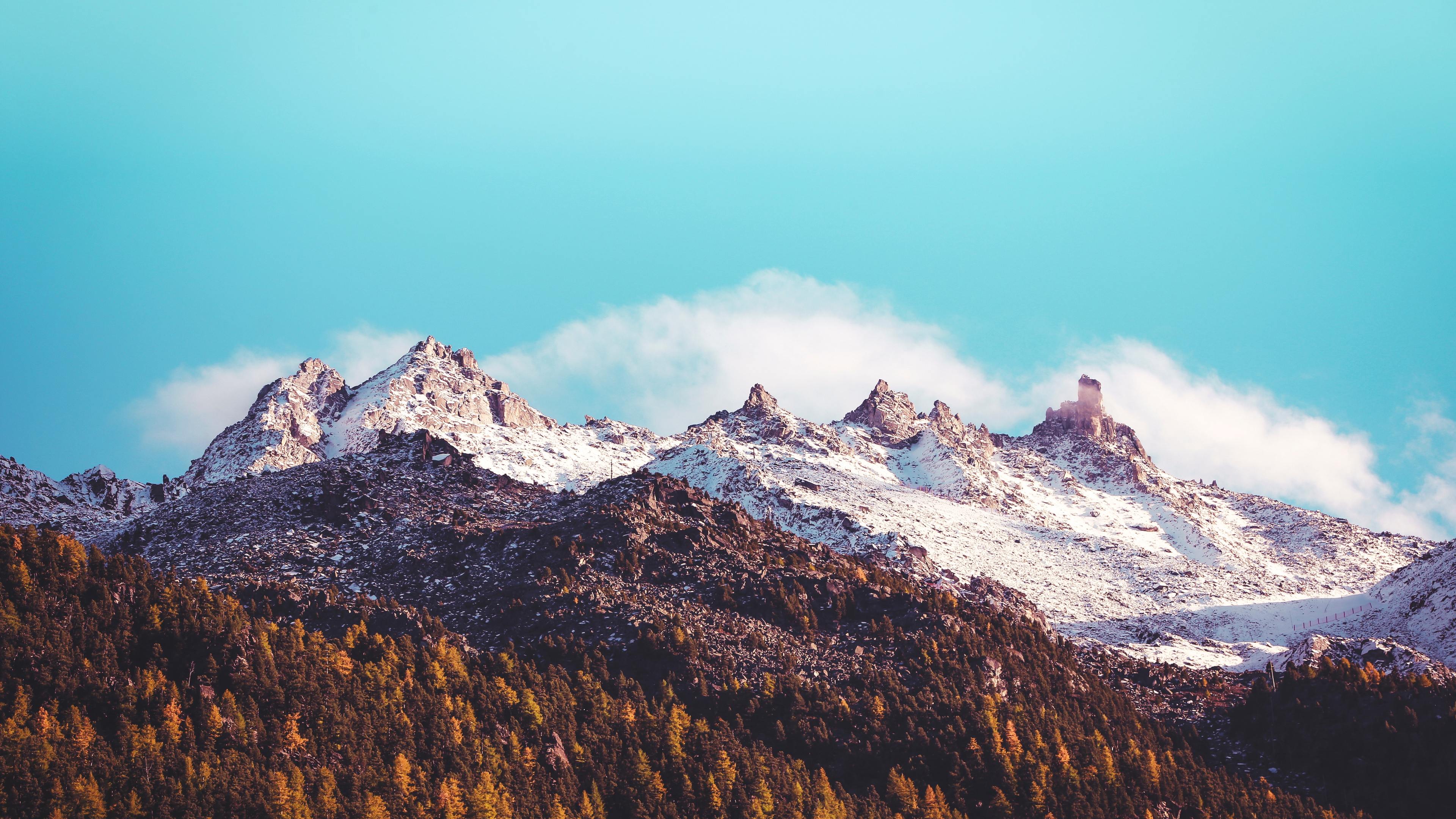 blue sky mountains landscape trees 4k 1540139311