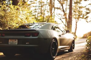 bokeh chevrolet camaro matte black 4k 1538935009