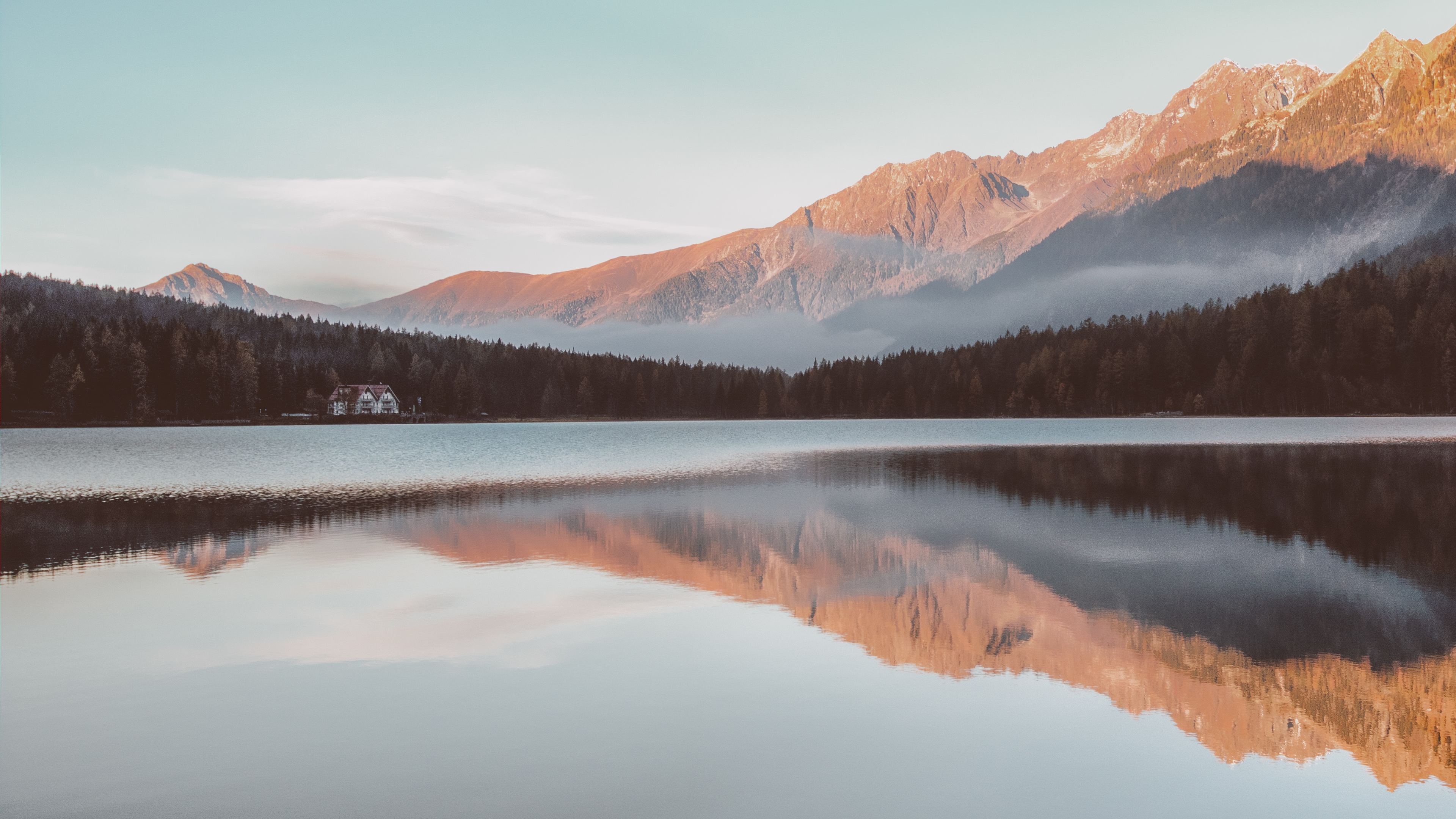 clear lake mountains sunrays water reflection 4k 1540133986