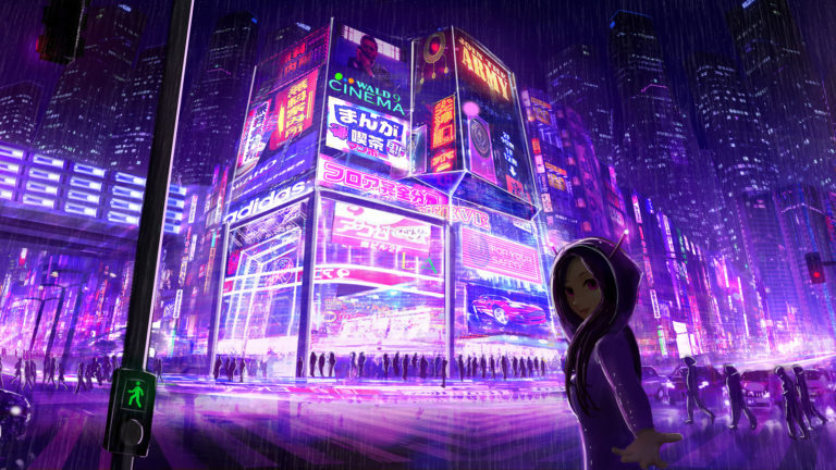 Cyberpunk Cityscape Girl Digital Art 4k