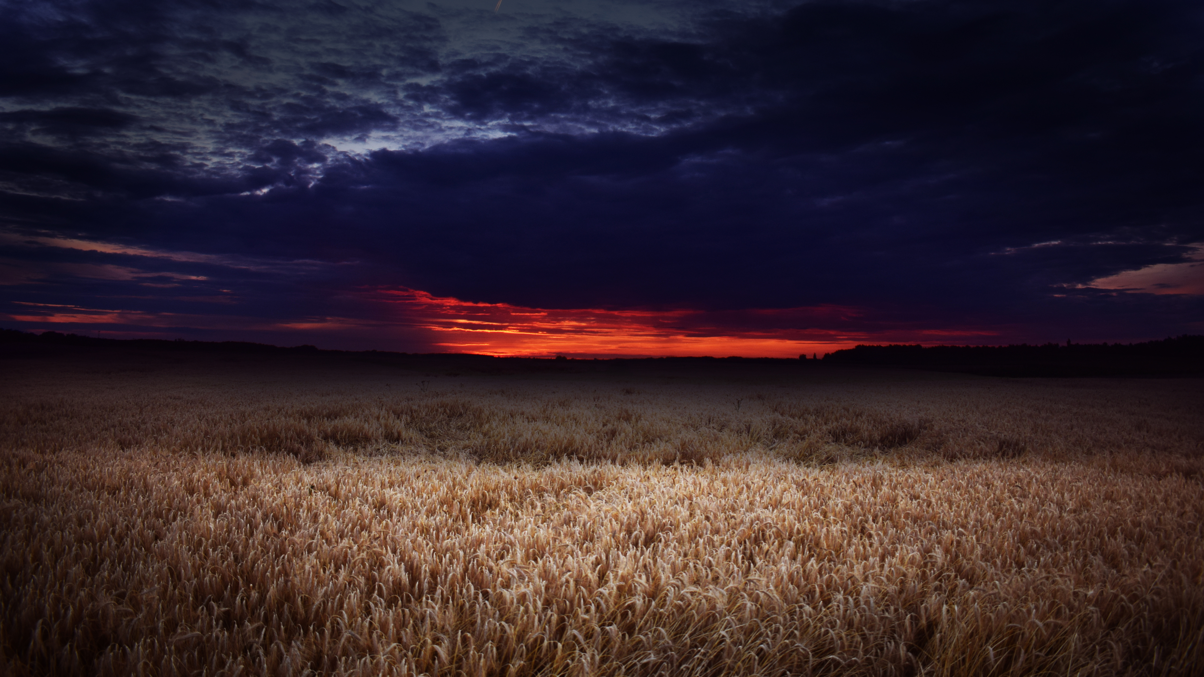 dark field covered by clouds sunset 4k 1540143386