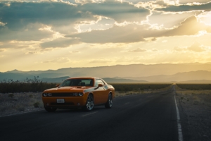 dodge challenger side view road 4k 1538935240