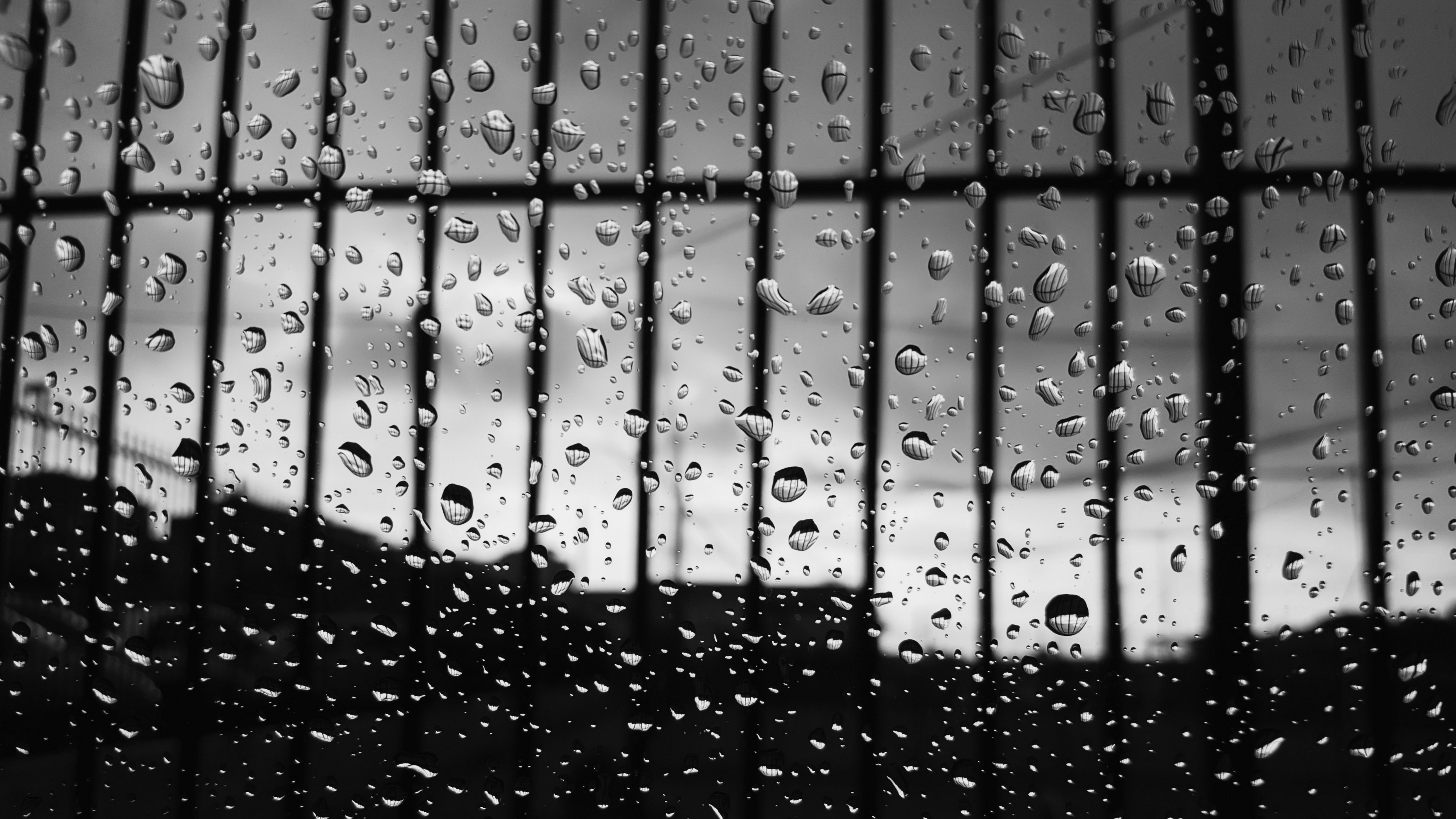 drops glass surface bw 4k 1540575213