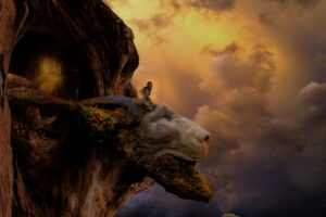 fantasy lion head artistic top view mountains 1540754361