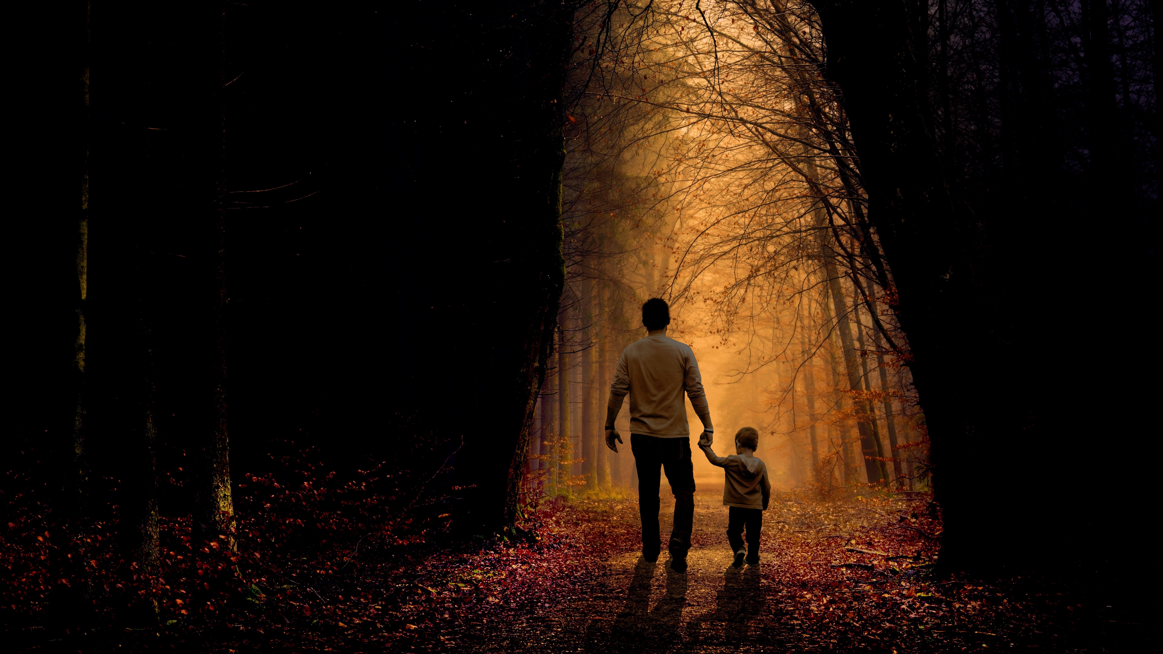 father son family child forest 4k 1540576112