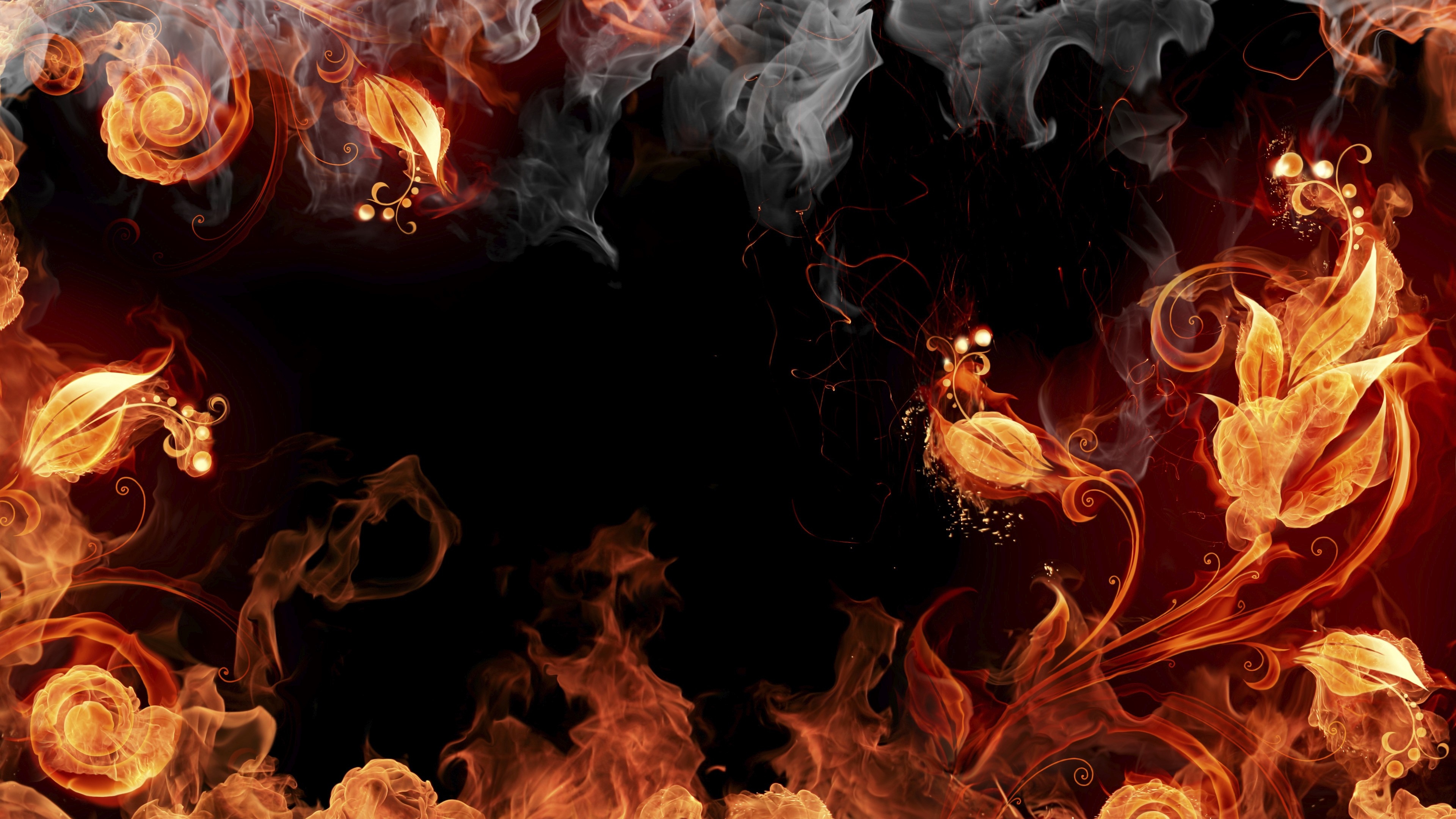 fire smoke flowers patterns 4k 1539370036