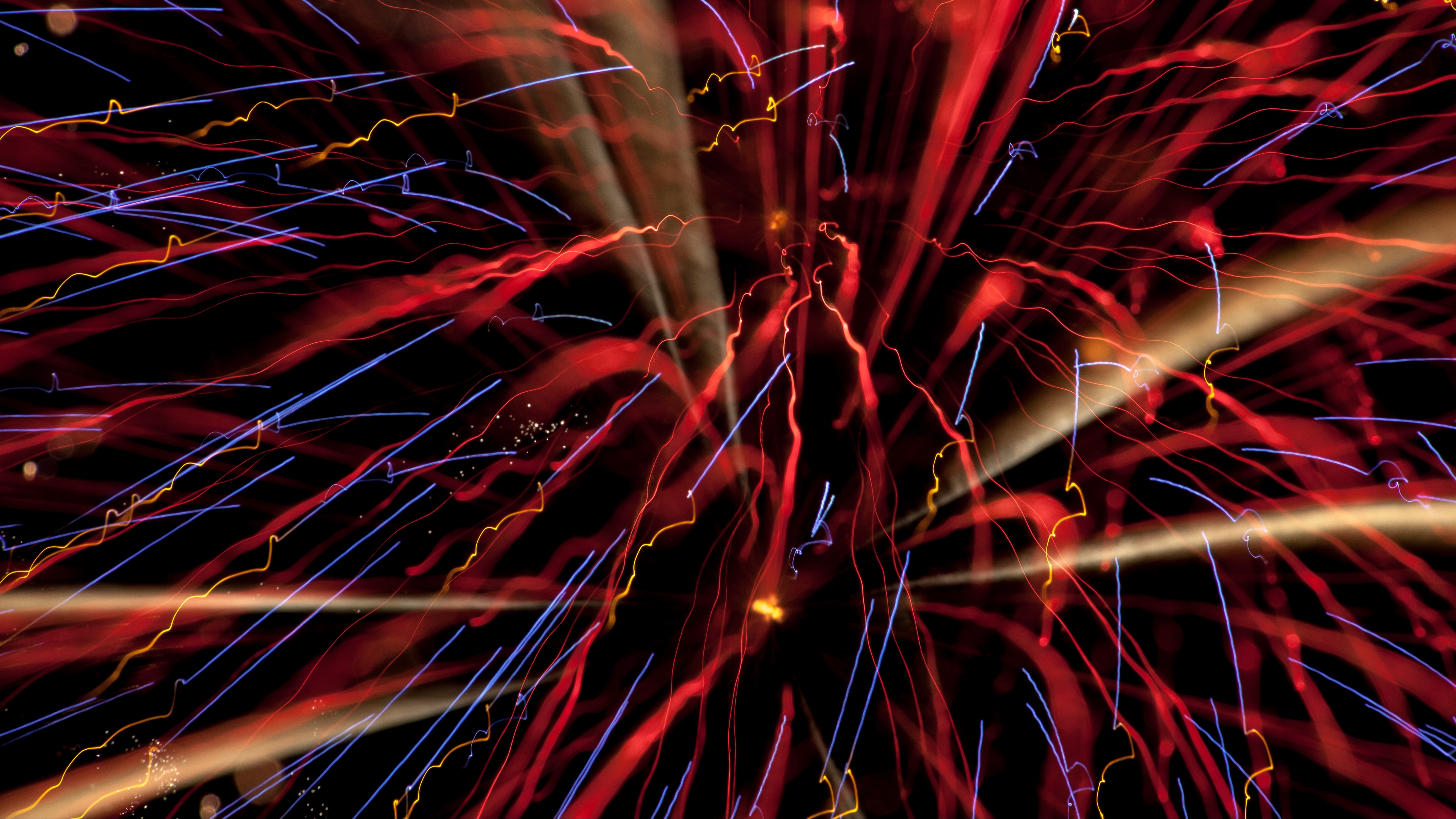 fireworks salute sparks rays red 4k 1539369878