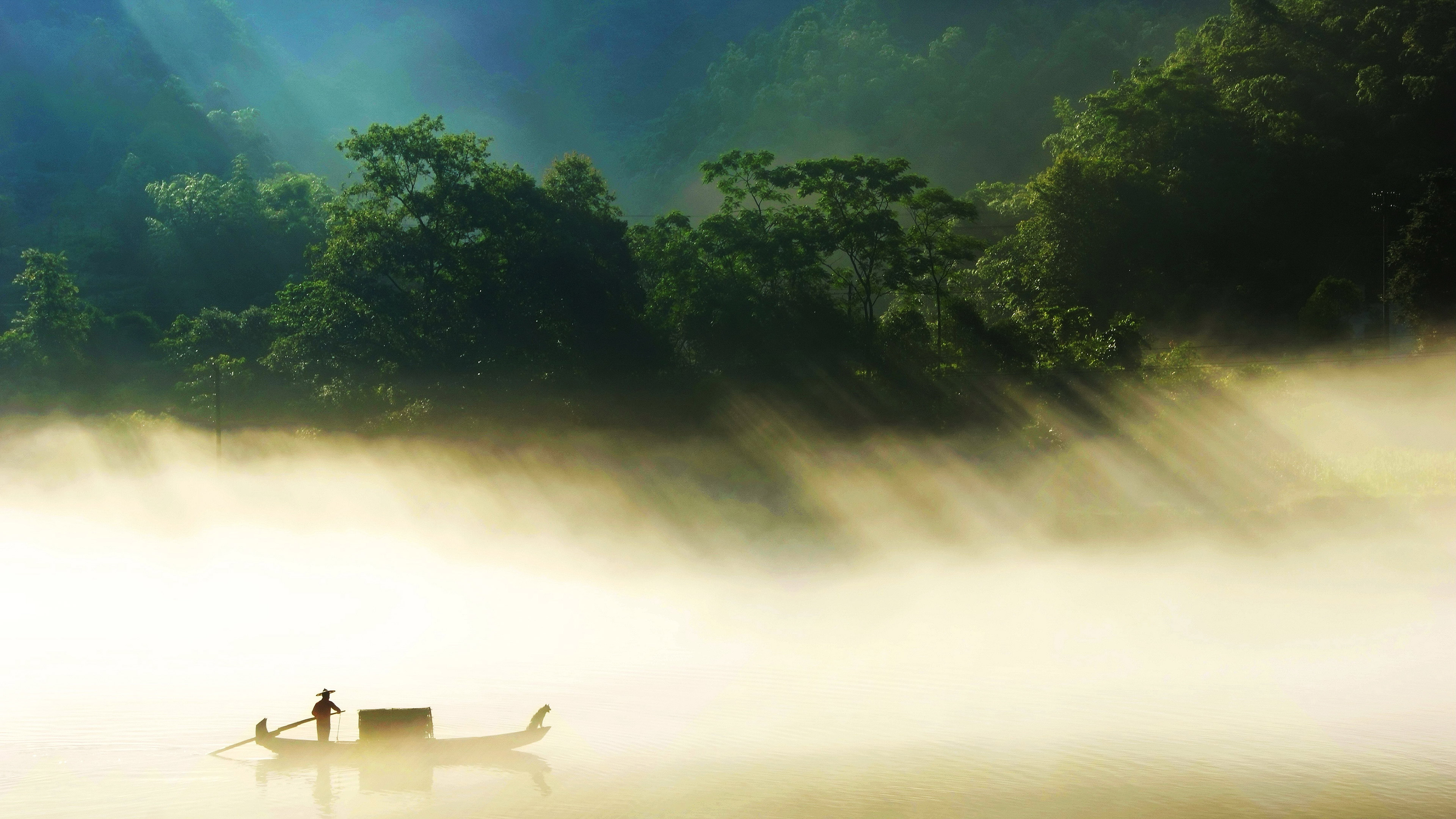 fisherman on the misty lake 4k 1540132121