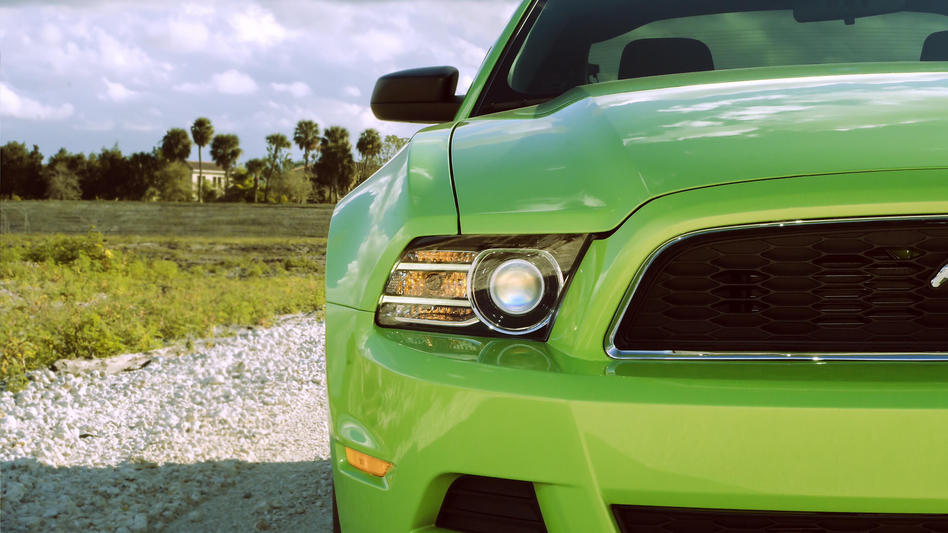 ford mustang headlight green front view sports car 4k 1538934737