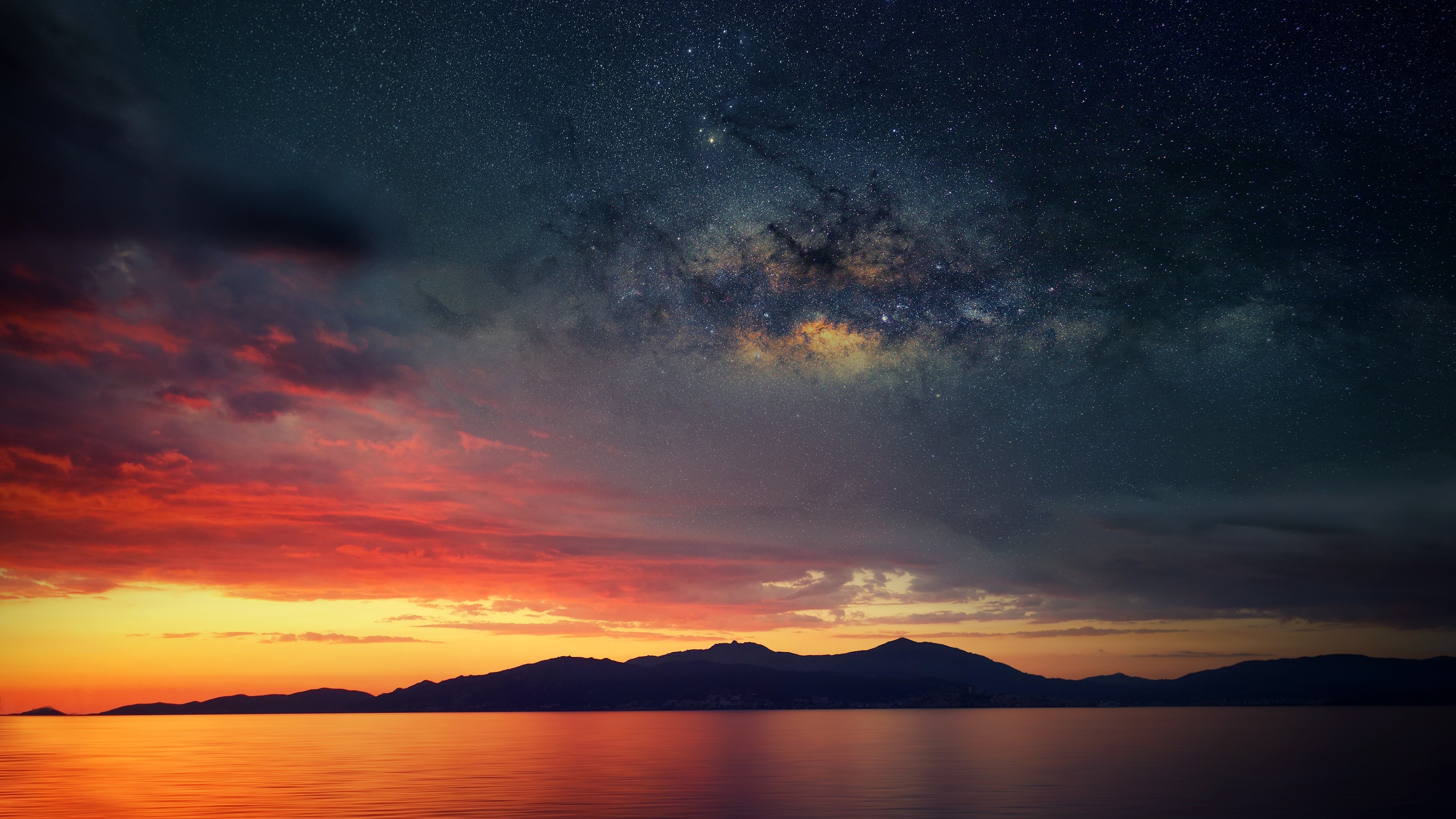 galaxy blended landscape mountains sunset 4k 1540135279