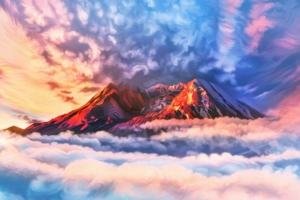 illustration artwork sky mountains clouds 4k 1540751137