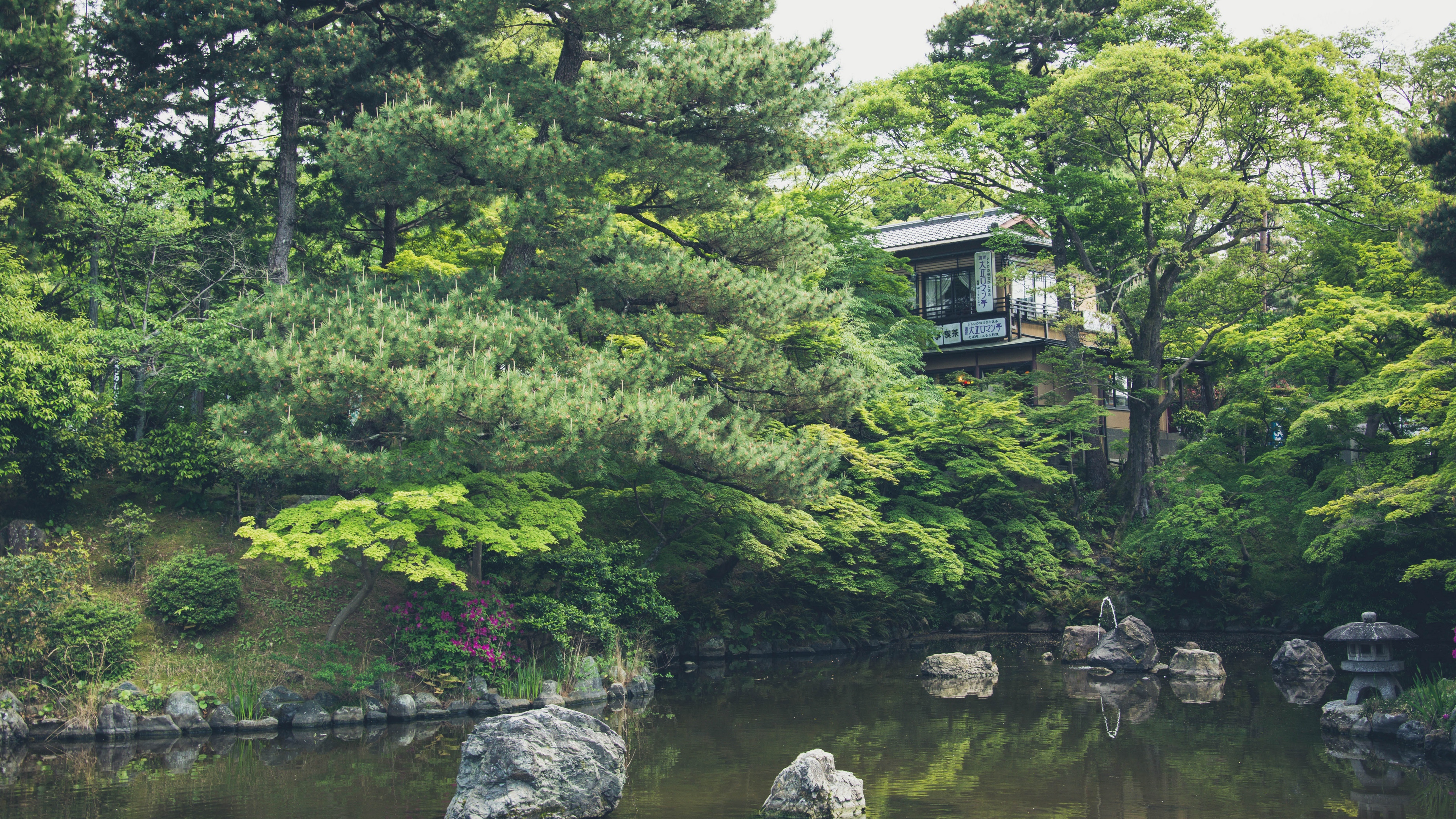 lake pond japan building 4k 1540146066