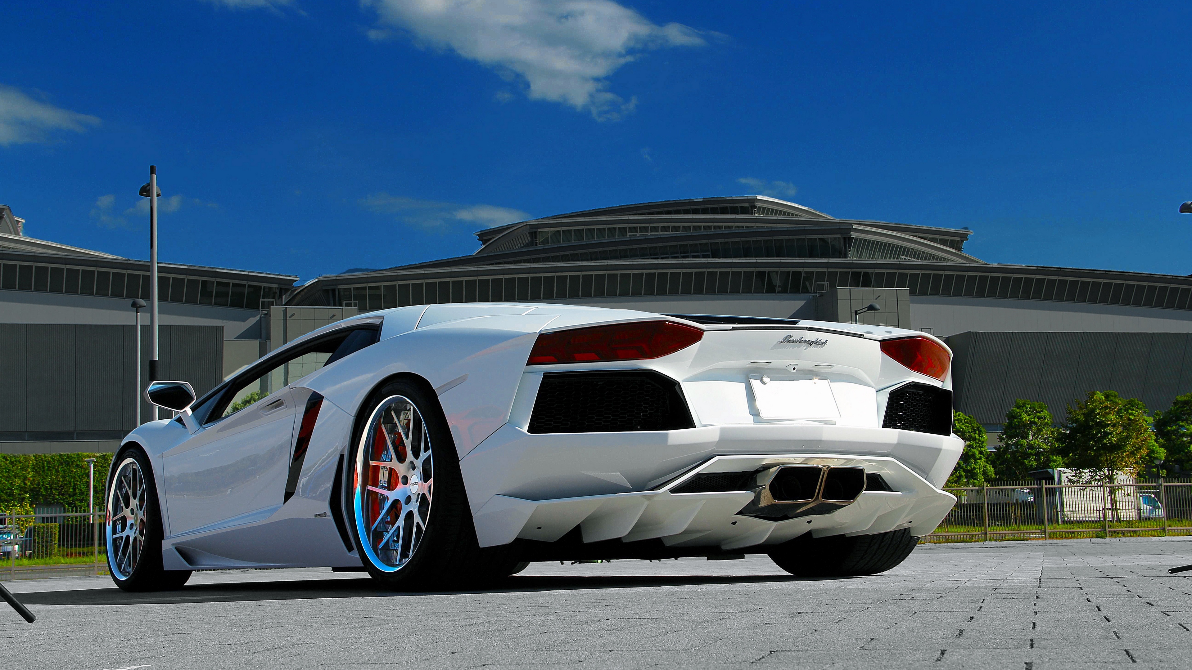 lamborghini aventador lp700 4 white paving tiles sky clouds 4k 1538937569