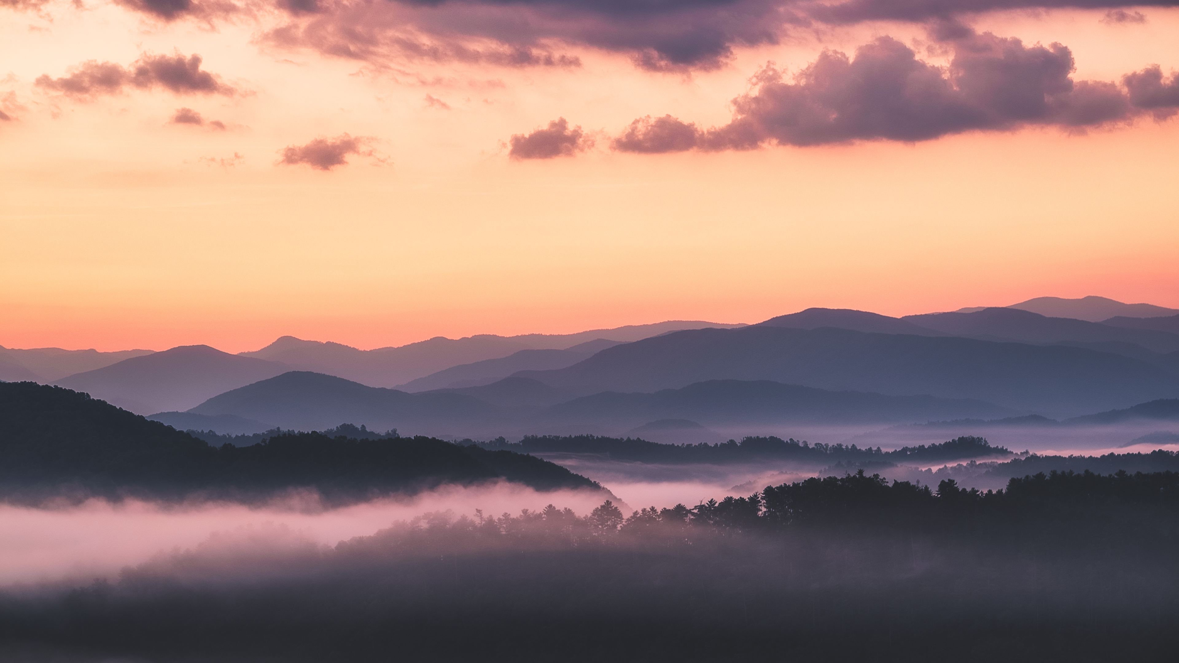 landscape mountains clouds sky trees sunrise 5k 1540143184