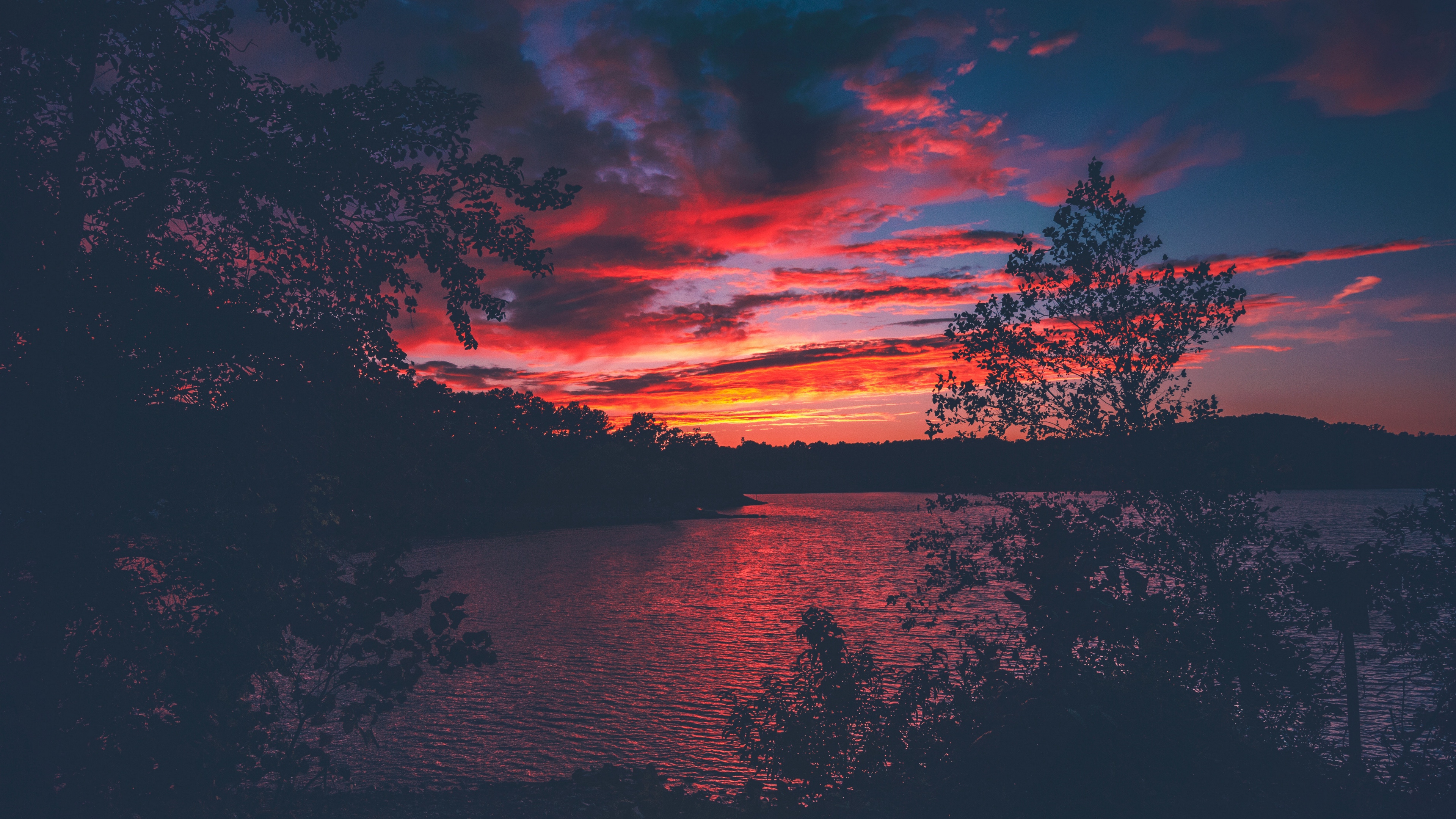 lanier lake sunset trees 4k 1540574478