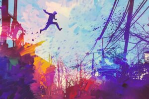 man jumping roof abstract illustration painting 4k 1540756214