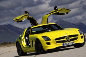 mercedes benz yellow sls amg e cell coupe 4k 1538934999