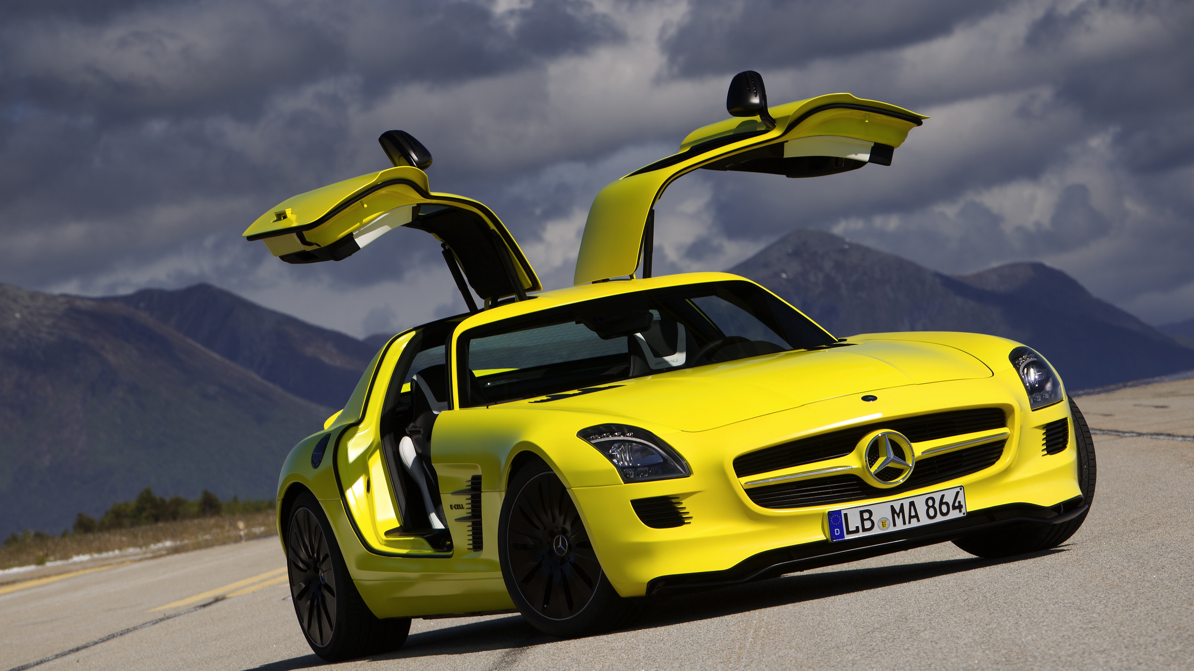 mercedes benz yellow sls amg e cell coupe 4k 1538934999