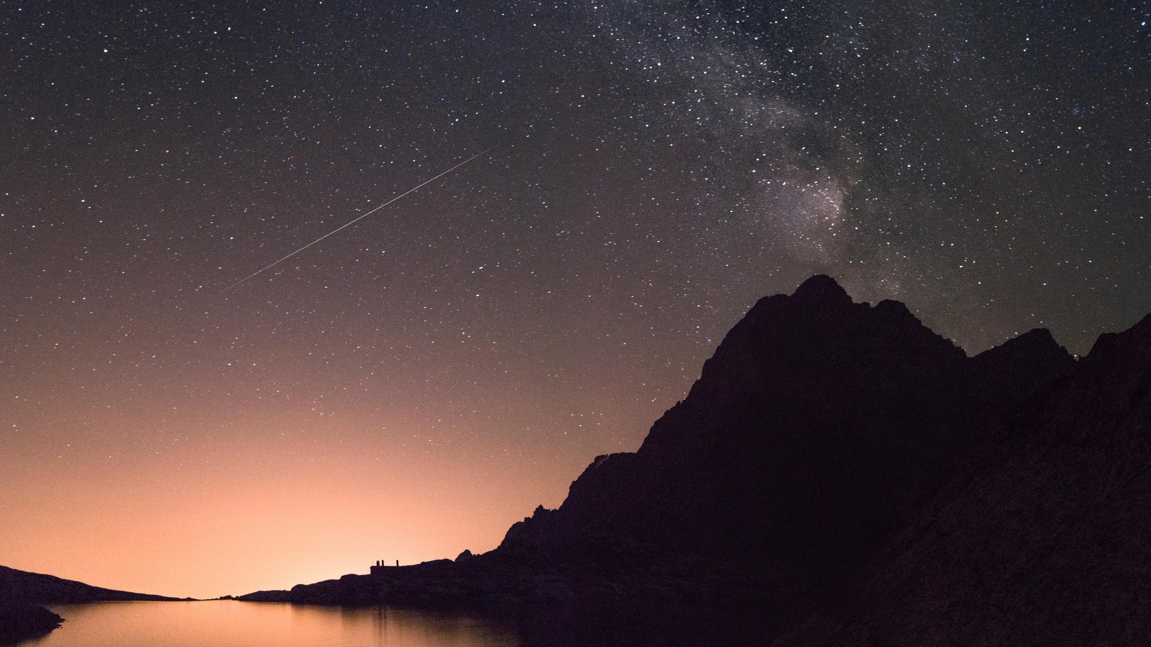 milky way mountains silhouette sky stars 4k 1540139449