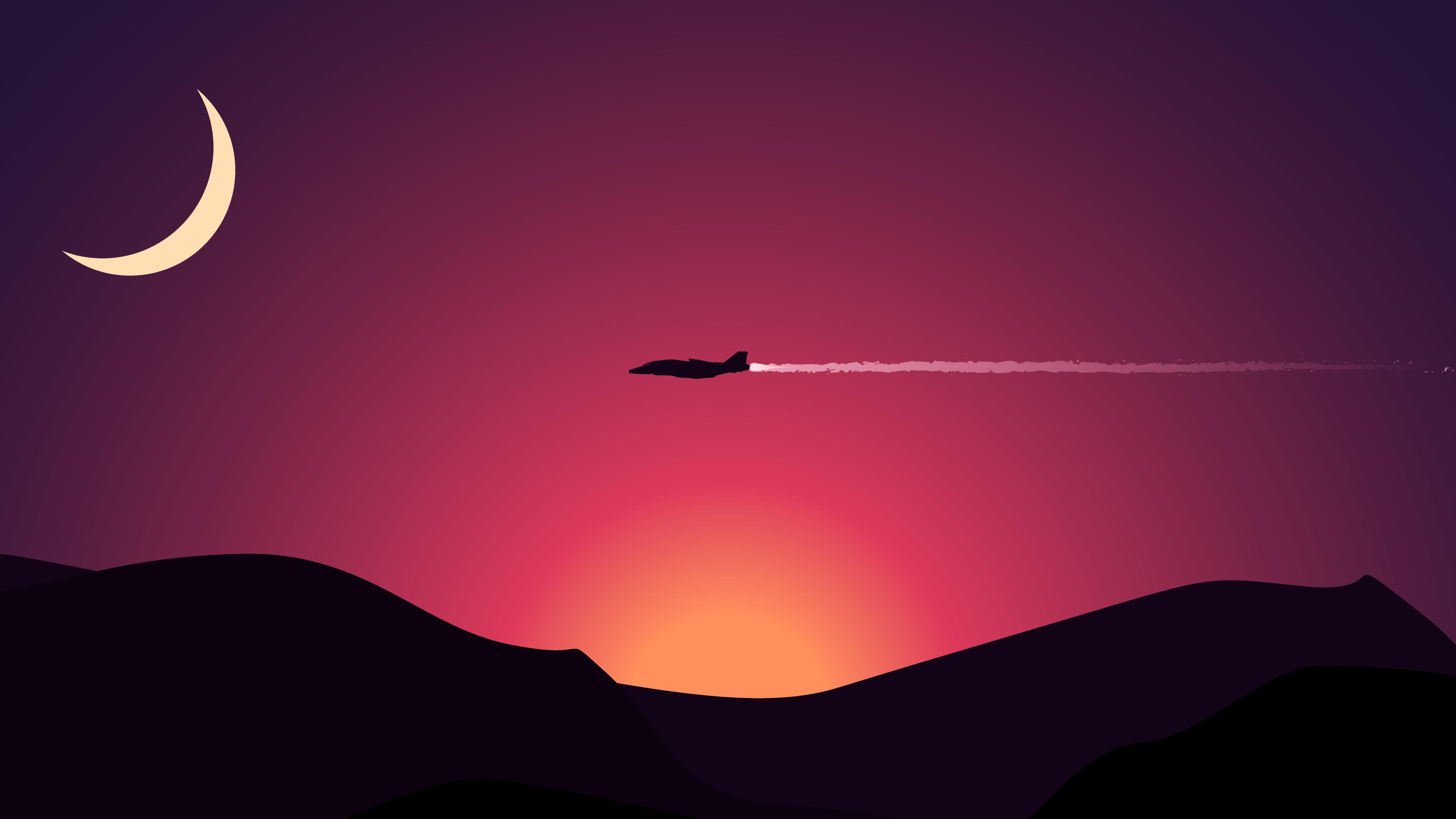 minimalism plane flying above mountains moon 4k 1540751478