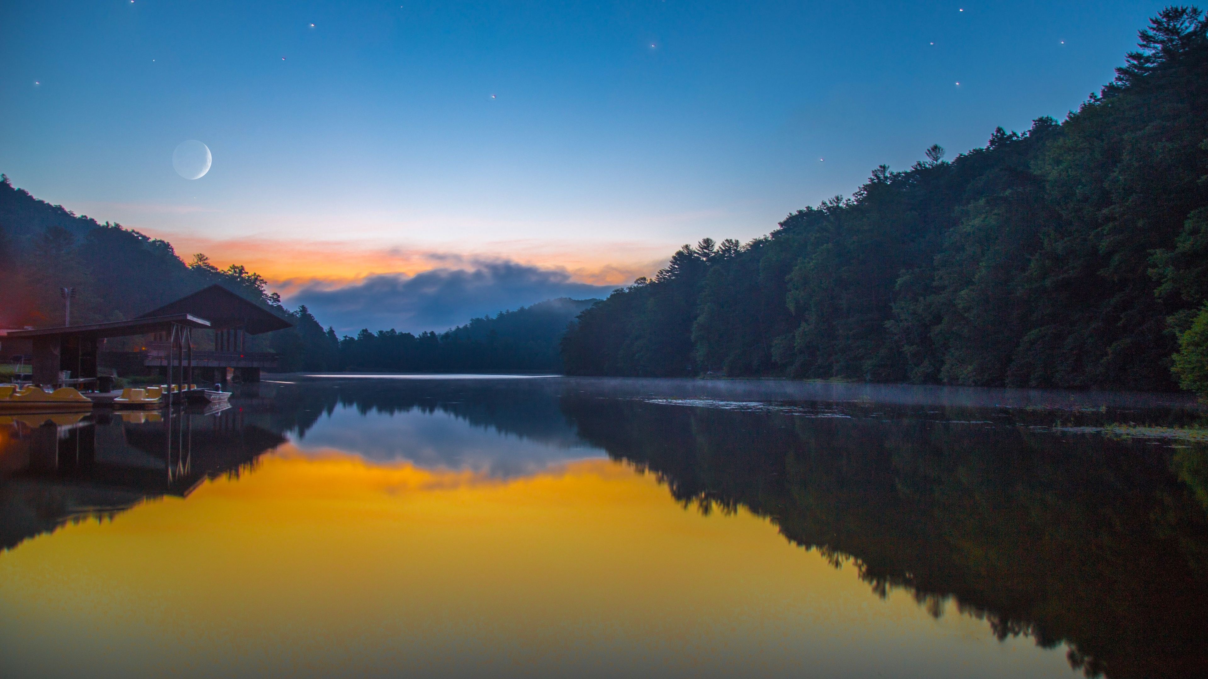 moon lake forest sky full moon 4k 1540144585