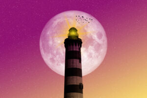 moon lighthouse birds pink yellow sky 1540755058