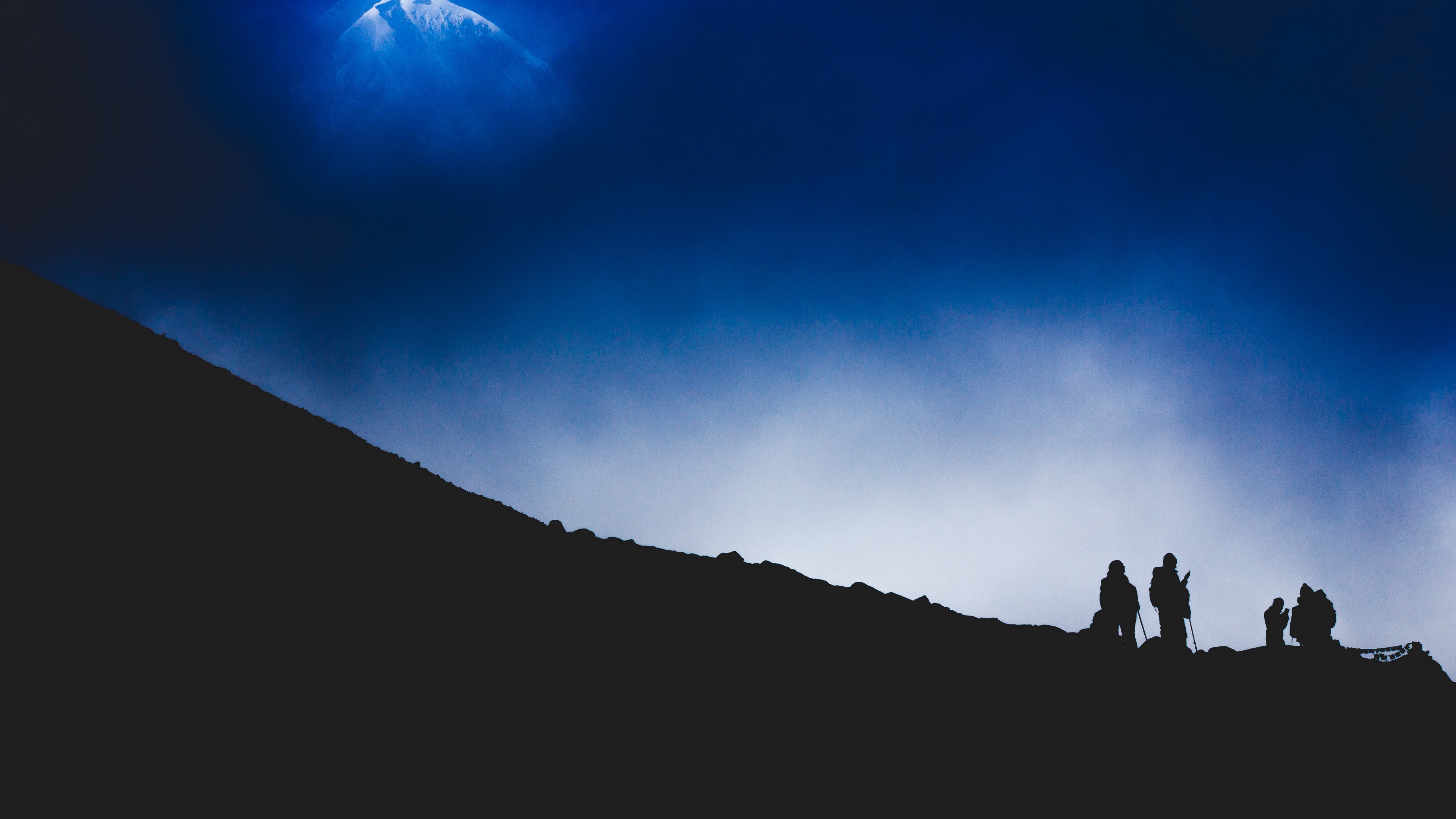 mountain silhouette night tourists mountaineers 4k 1540575047