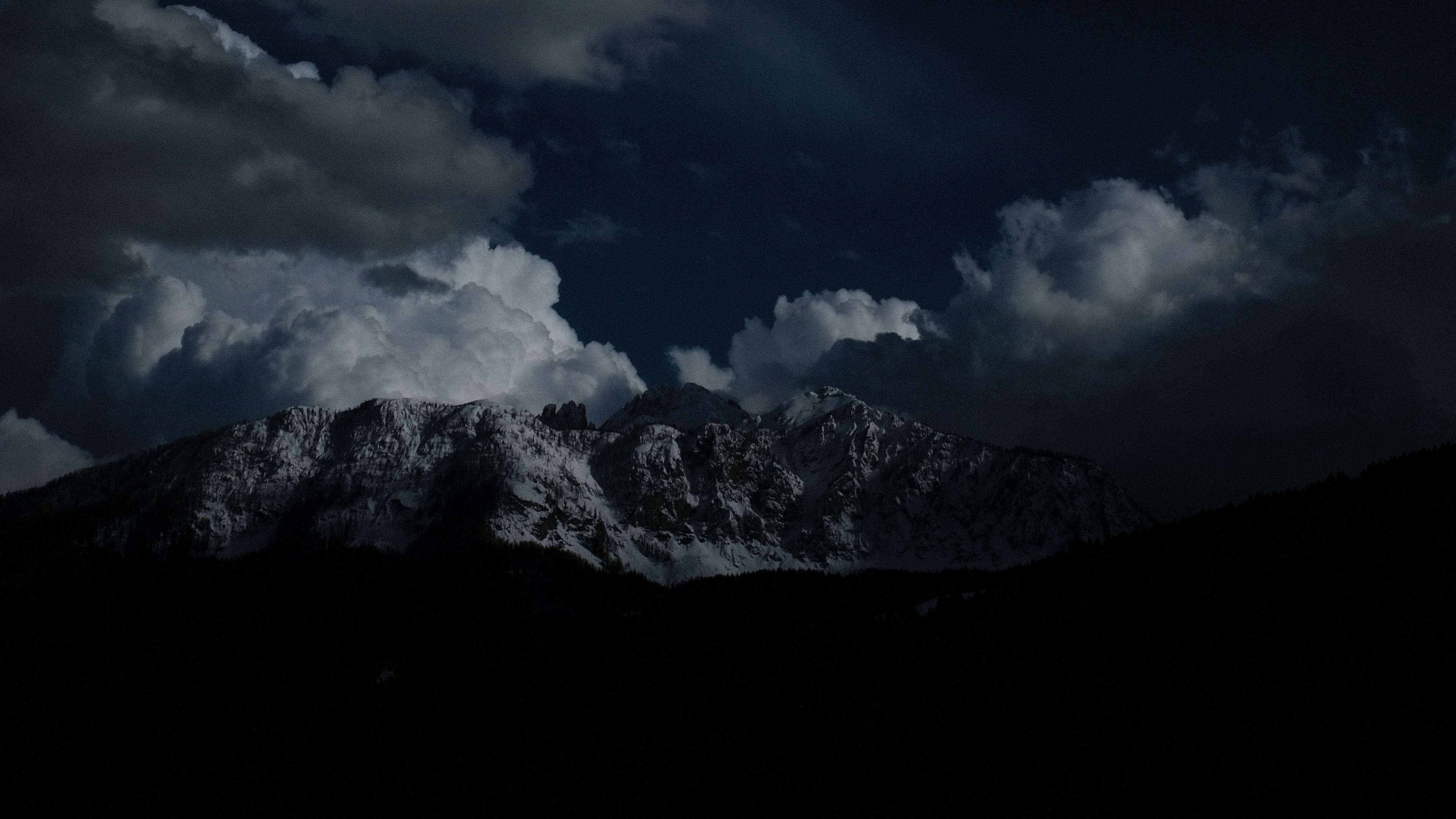 mountains night clouds peaks 4k 1540576353