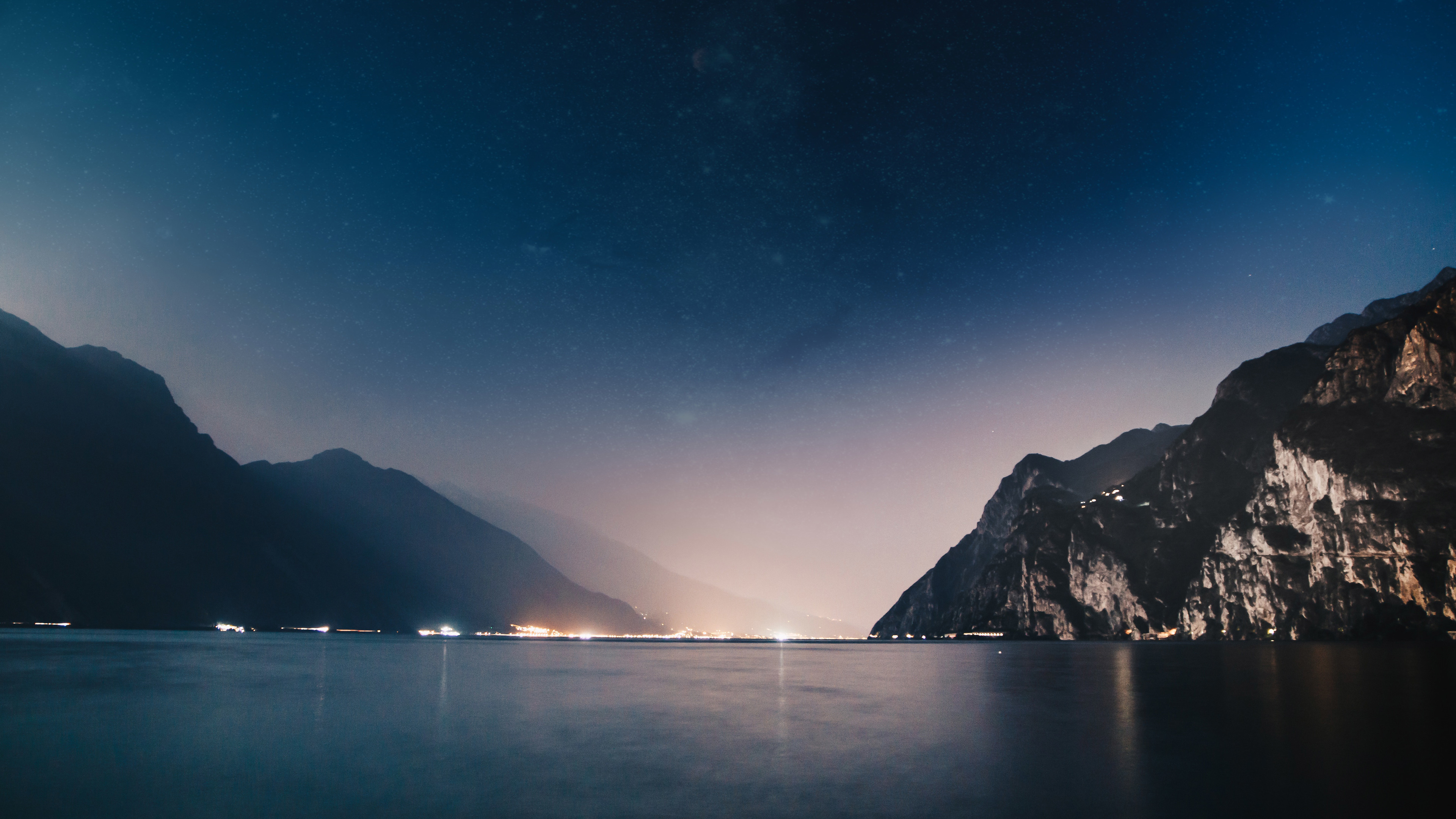 mountains night sea 4k 5k 1540132871