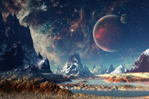 mountains stars space planets digital art artwork 4k 1540755443