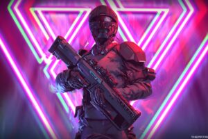 neon weapon soldier science fiction 4k 1540752879