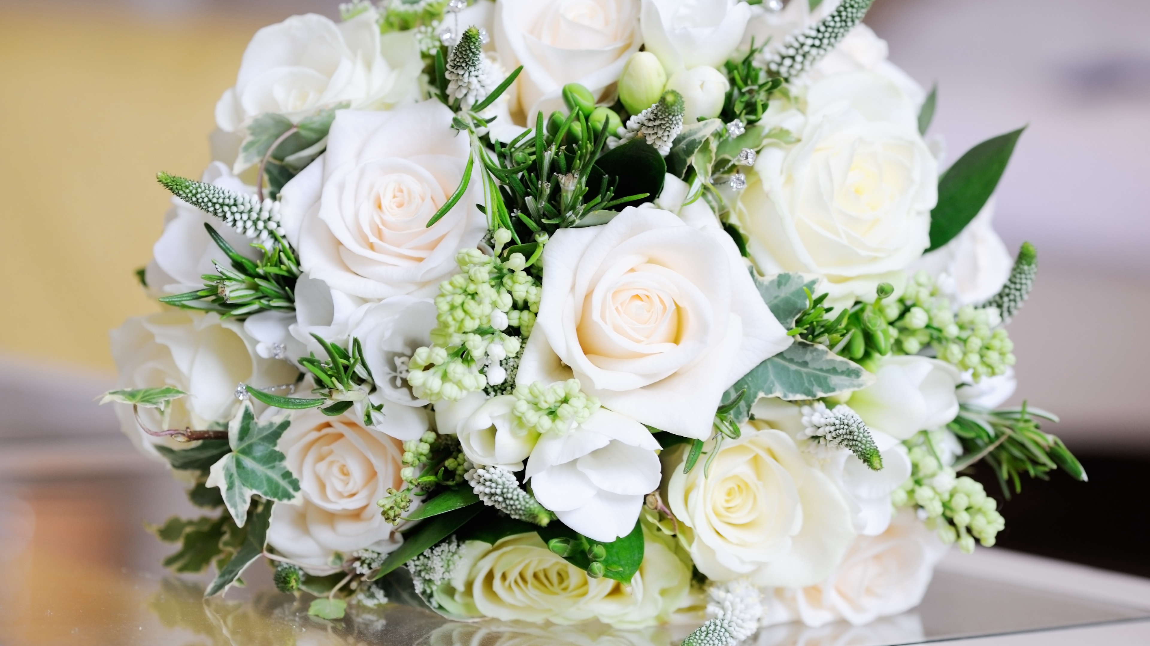 roses bouquet leaves flowers white table decoration 4k 1540065141