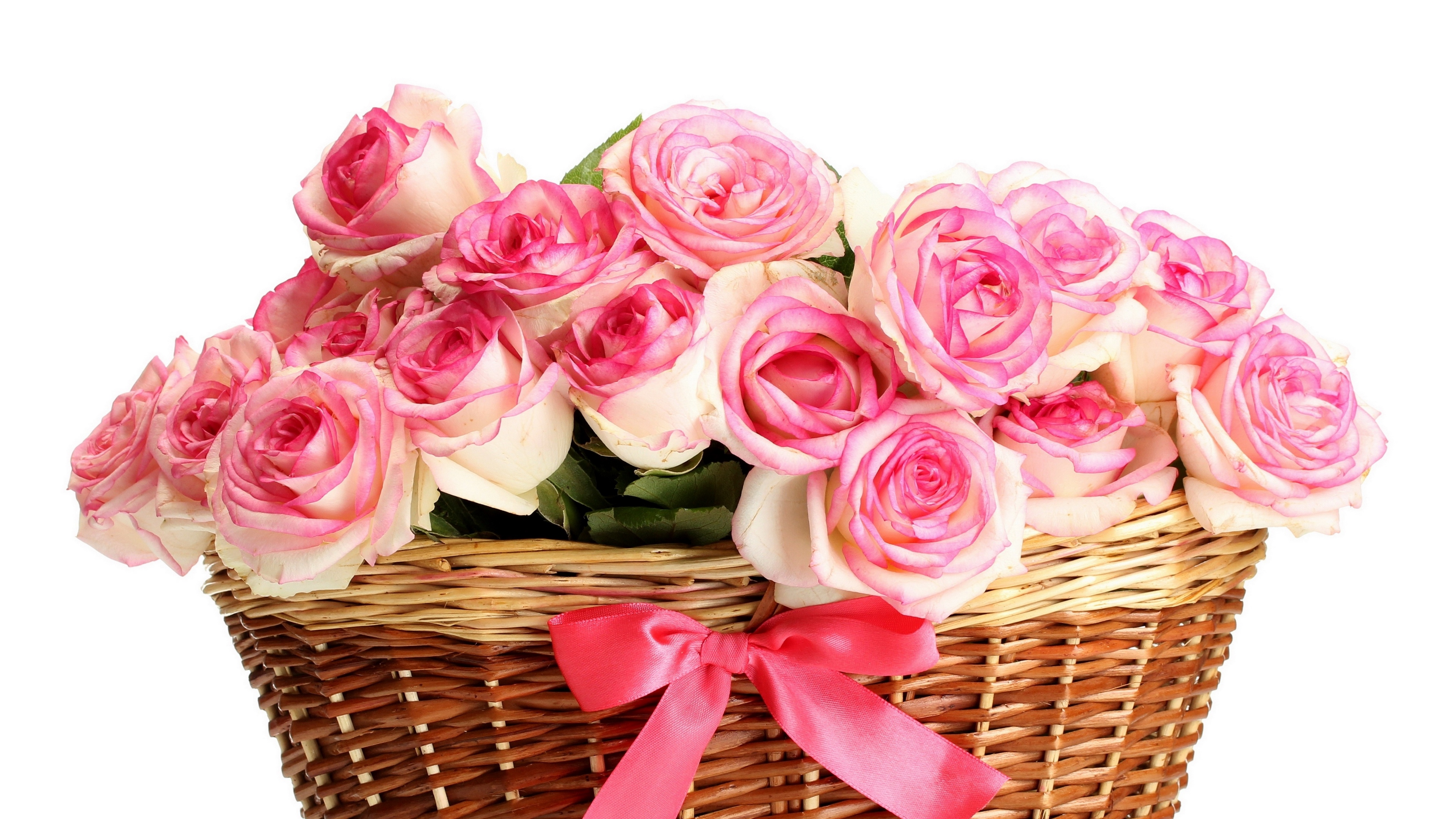 roses bouquets basket pink 4k 1540065259