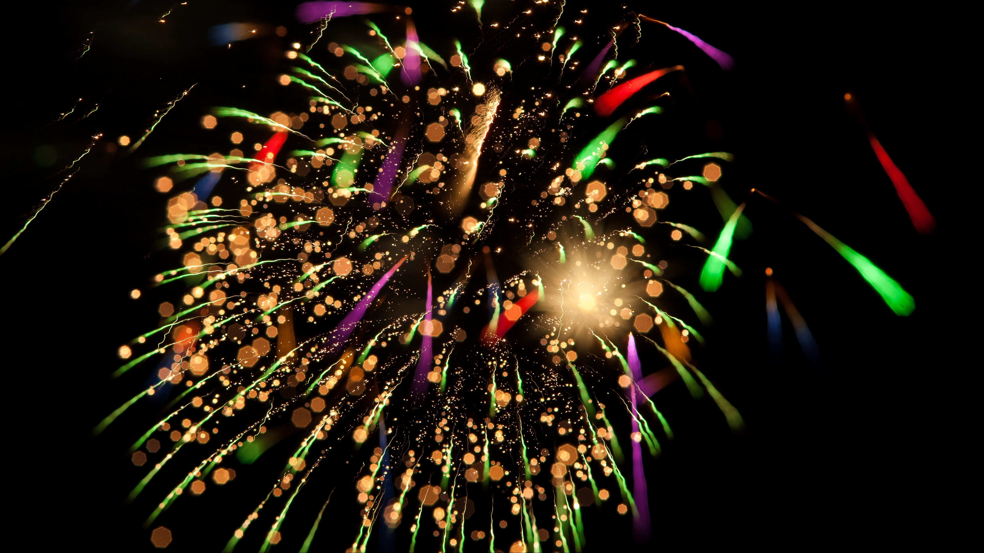 salute fireworks sparks glitter bokeh glare 4k 1539370512