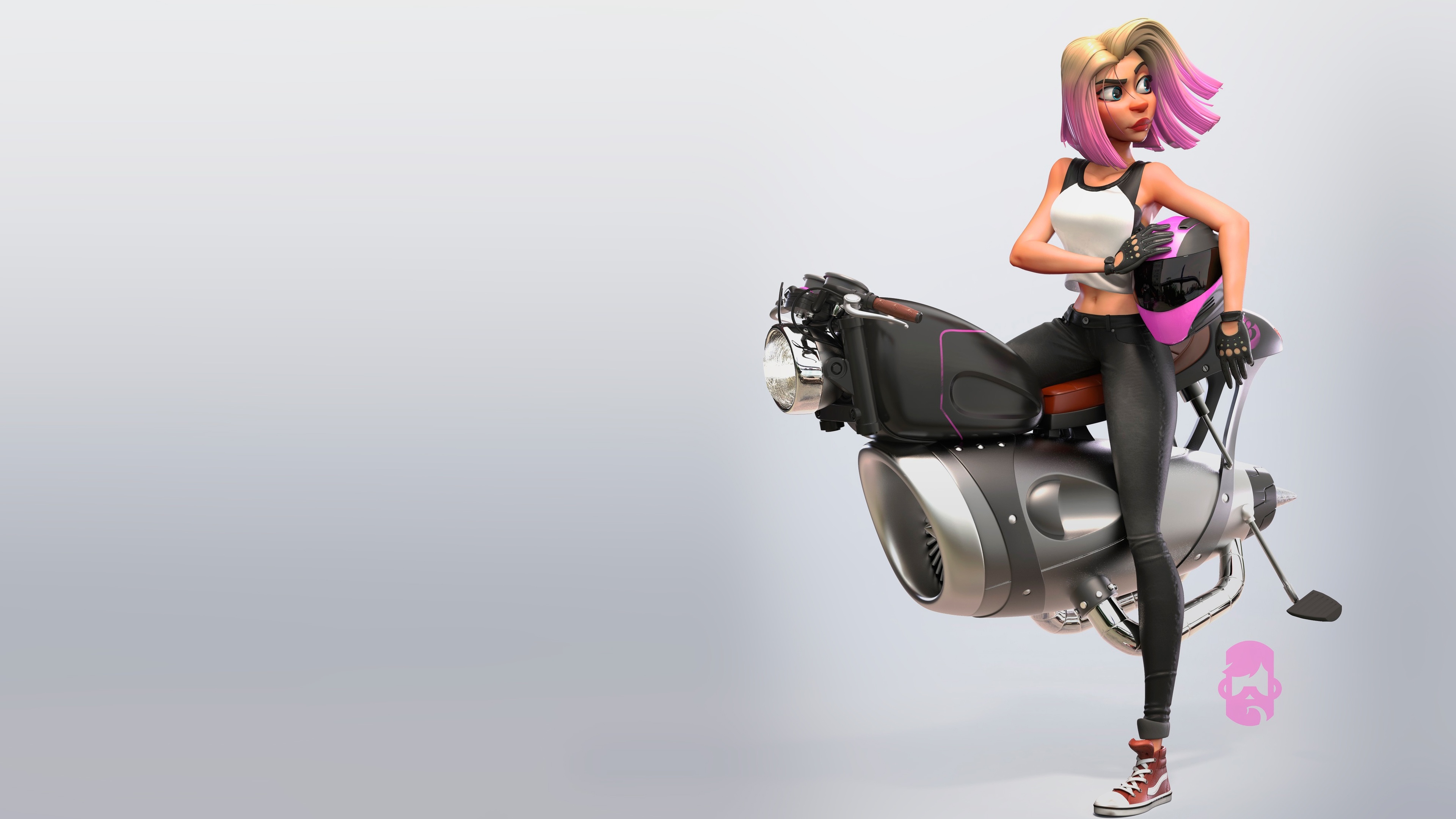 short hair girl on vehicle artwork 4k 1540750012